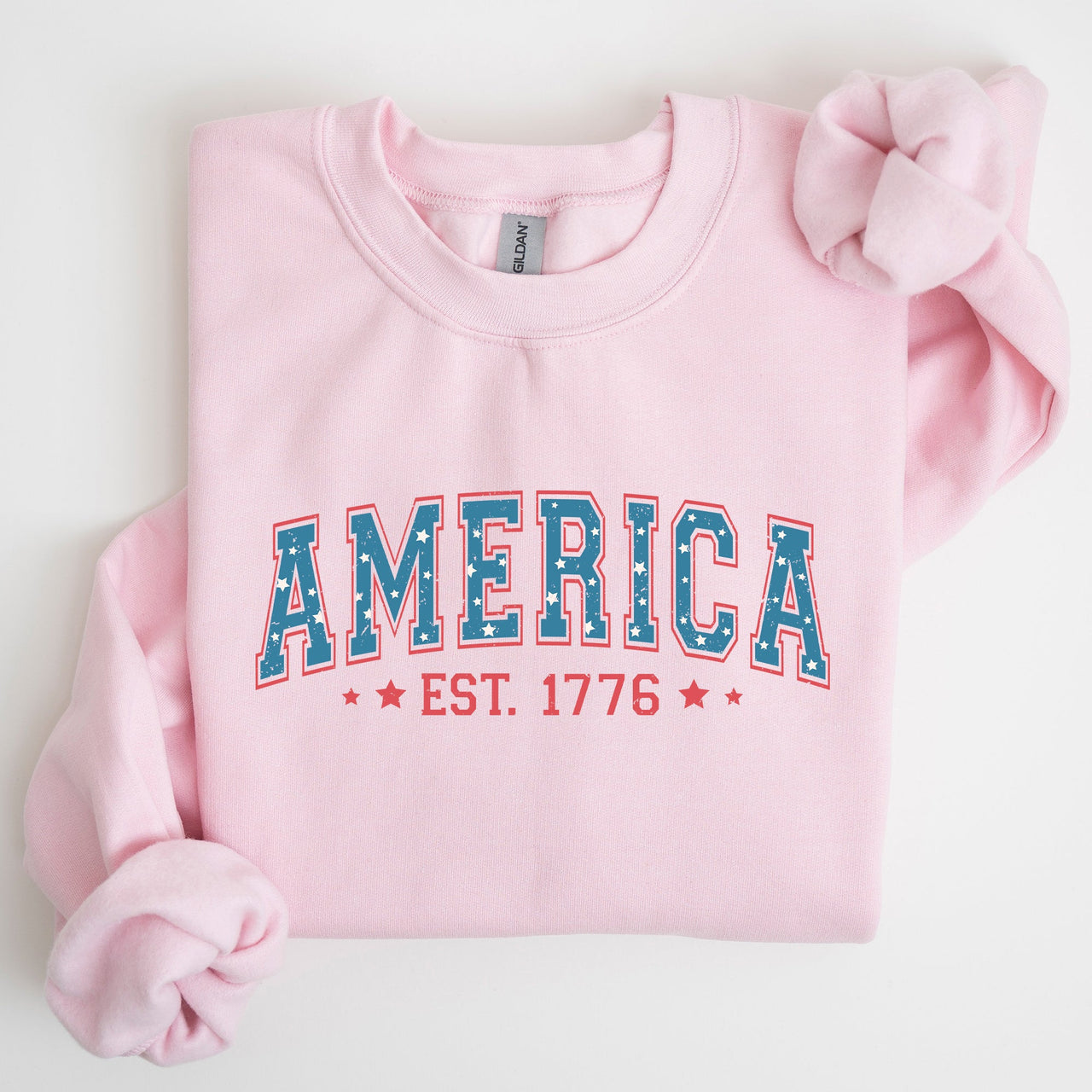 America 1776 Patriotic 4th of July Vintage Graphic Print Across Chest Sweatshirt