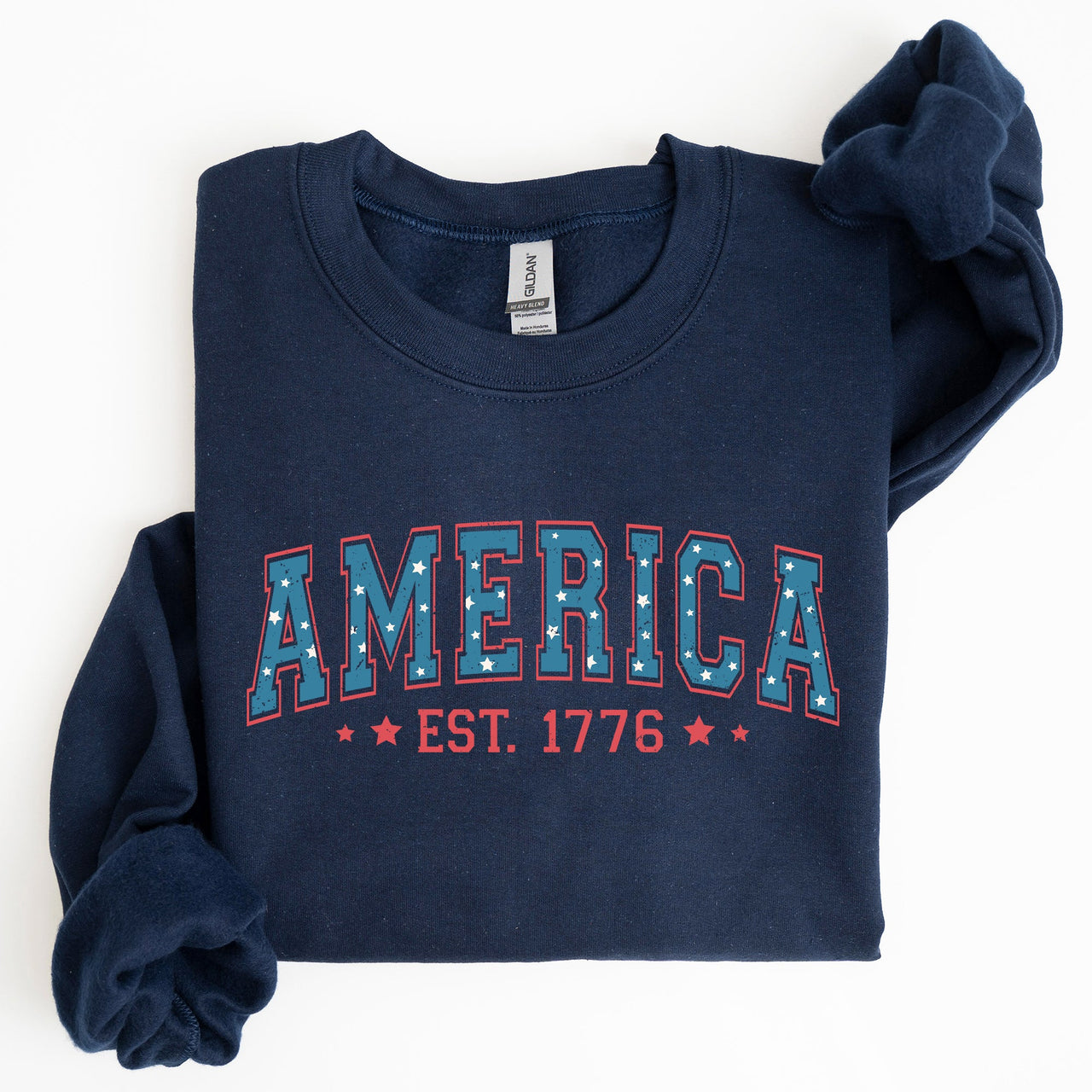 America 1776 Patriotic 4th of July Vintage Graphic Print Across Chest Sweatshirt
