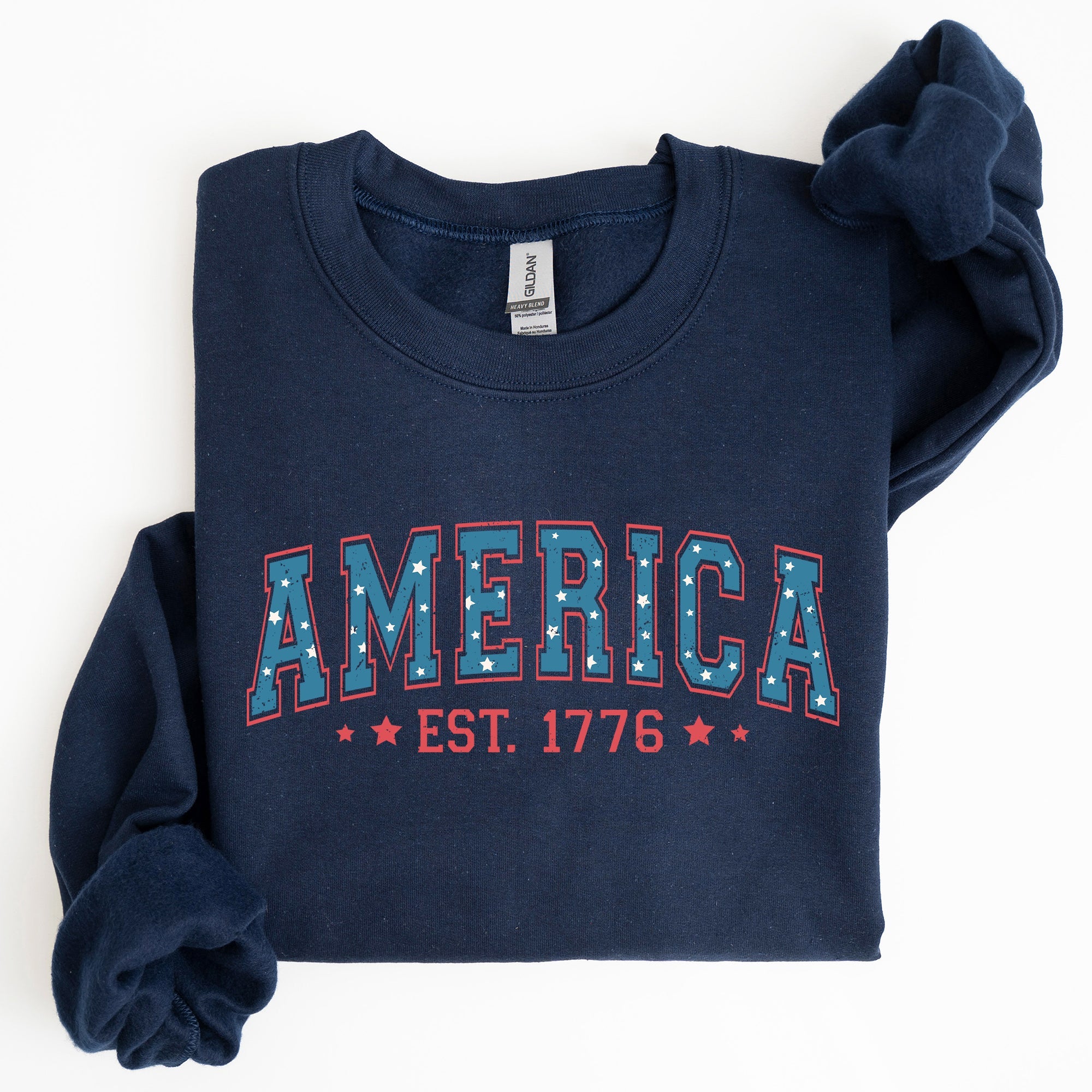 America 1776 Patriotic 4th of July Vintage Graphic Print Across Chest Sweatshirt