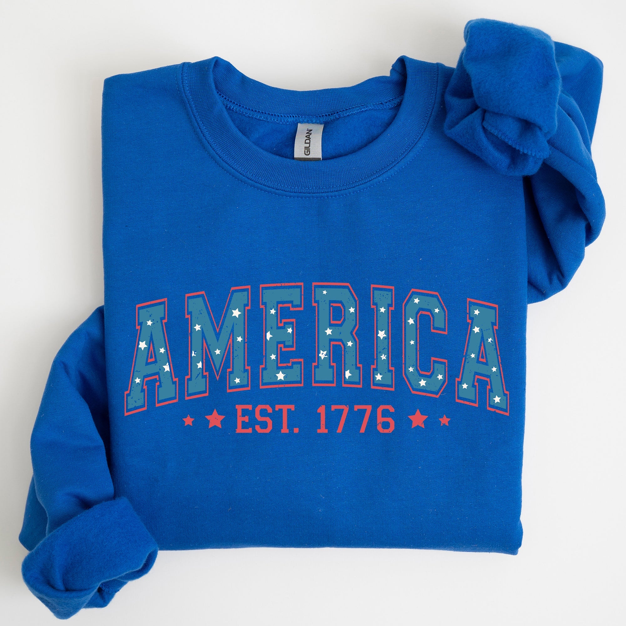 America 1776 Patriotic 4th of July Vintage Graphic Print Across Chest Sweatshirt