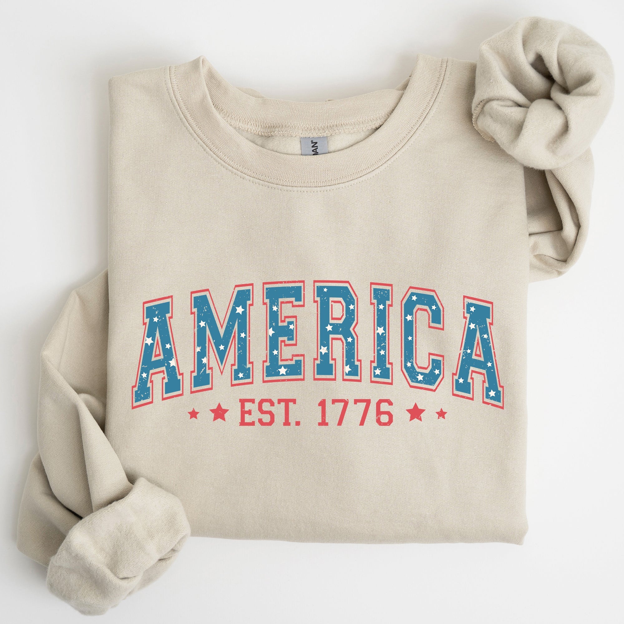 America 1776 Patriotic 4th of July Vintage Graphic Print Across Chest Sweatshirt