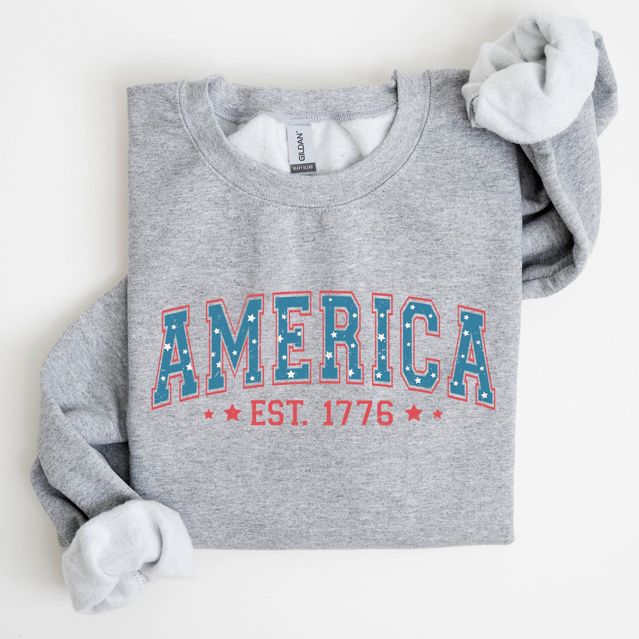 America 1776 Patriotic 4th of July Vintage Graphic Print Across Chest Sweatshirt
