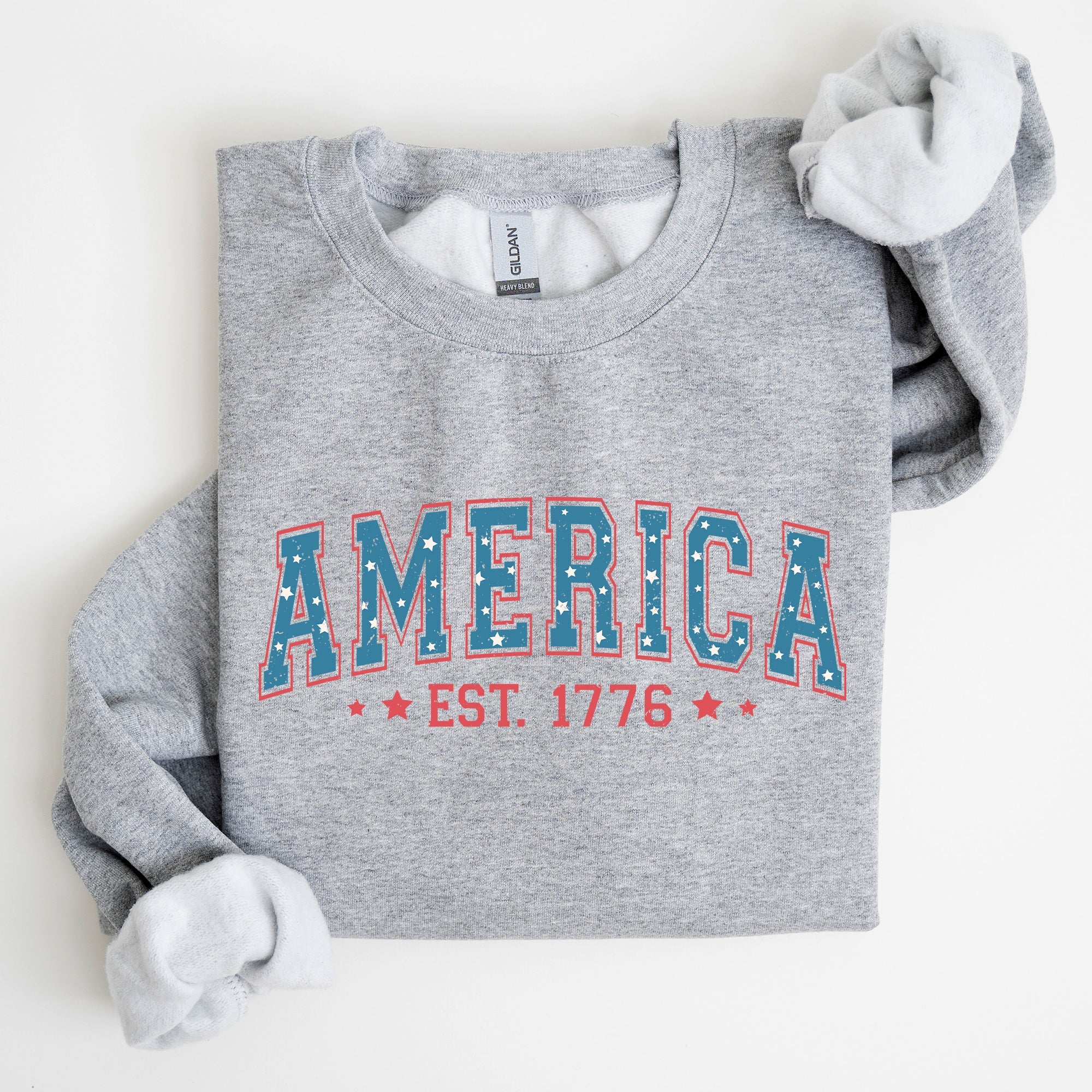 America 1776 Patriotic 4th of July Vintage Graphic Print Across Chest Sweatshirt