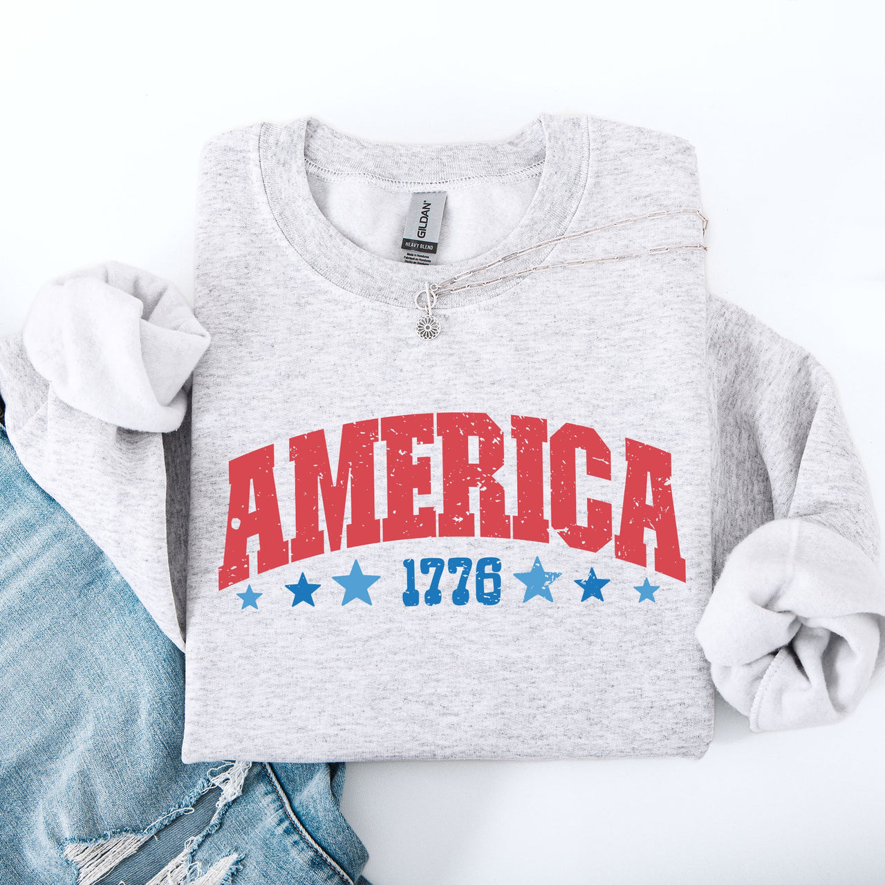 America 1776 Varsity Patriotic USA Fourth Of July Insignia Emblem Graphic Sweatshirt