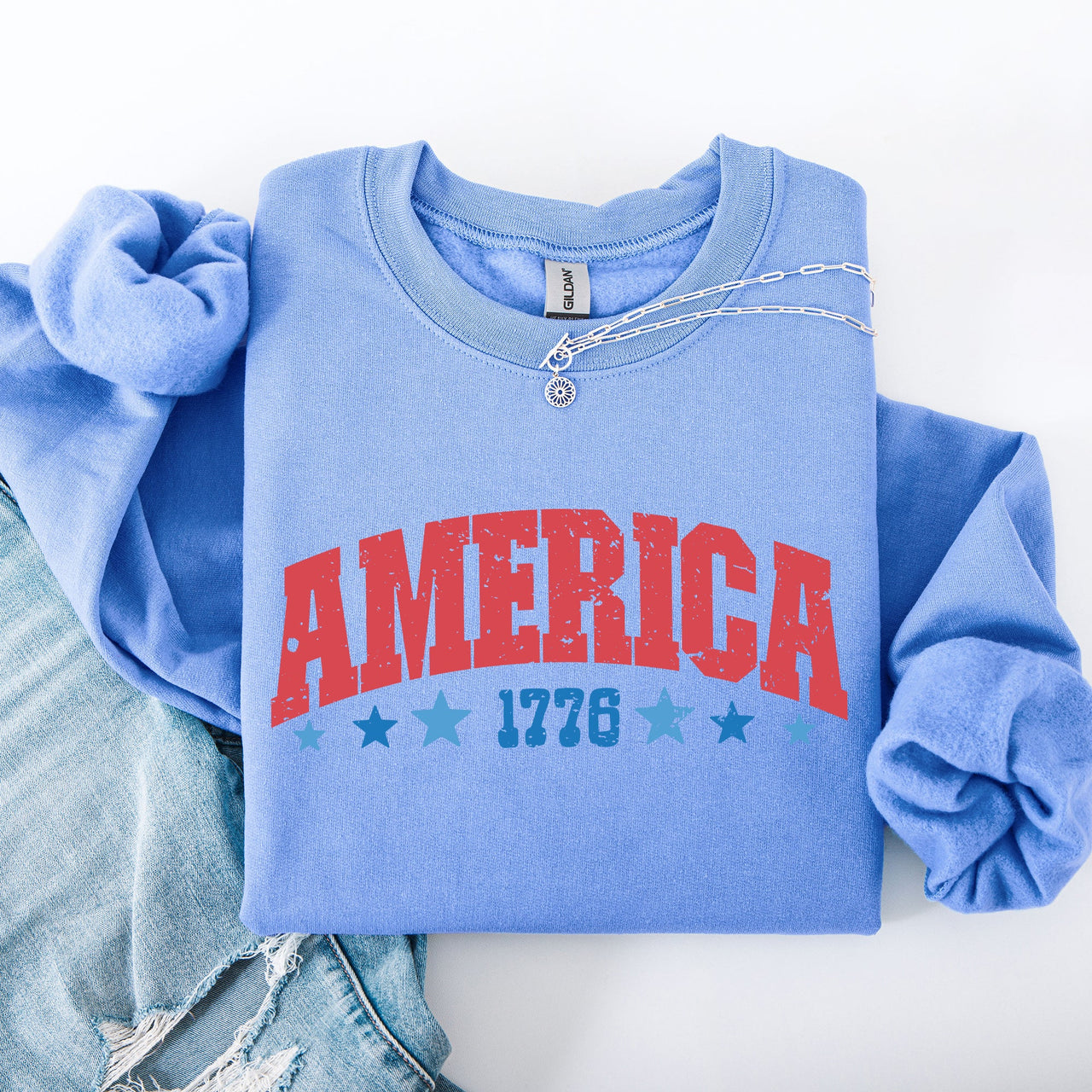America 1776 Varsity Patriotic USA Fourth Of July Insignia Emblem Graphic Sweatshirt