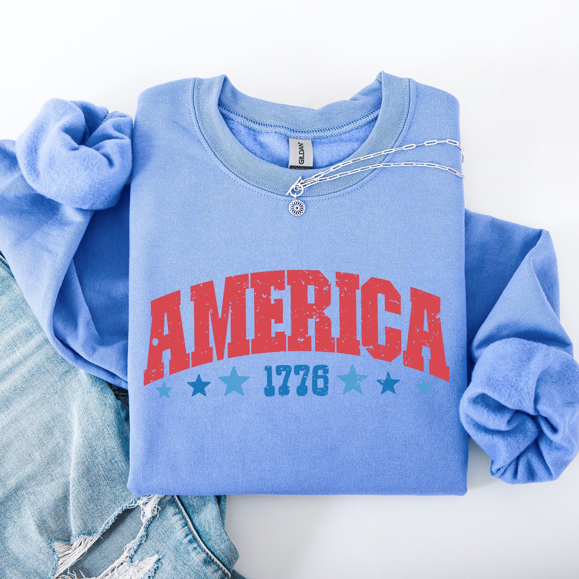 America 1776 Varsity Patriotic USA Fourth Of July Insignia Emblem Graphic Sweatshirt
