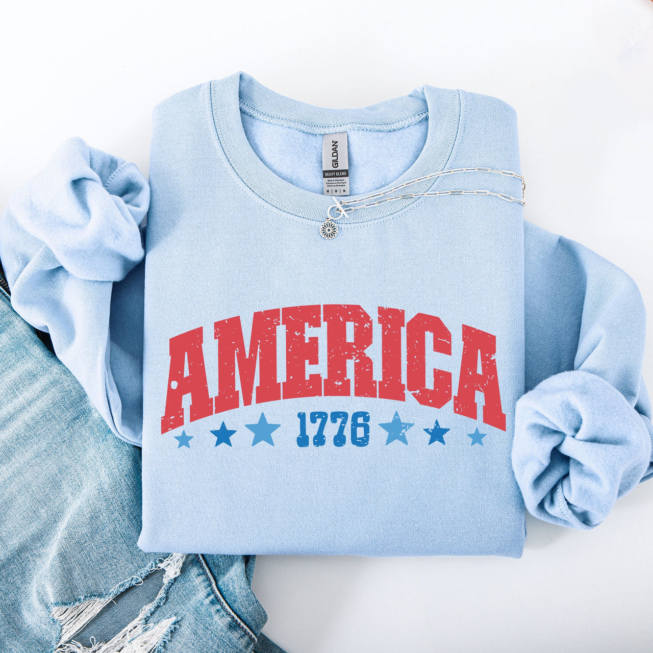 America 1776 Varsity Patriotic USA Fourth Of July Insignia Emblem Graphic Sweatshirt
