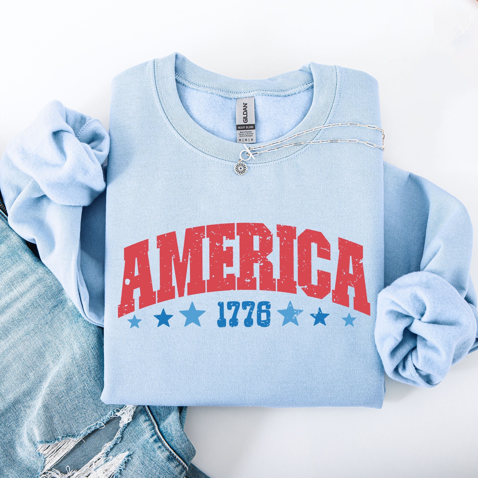 America 1776 Varsity Patriotic USA Fourth Of July Insignia Emblem Graphic Sweatshirt