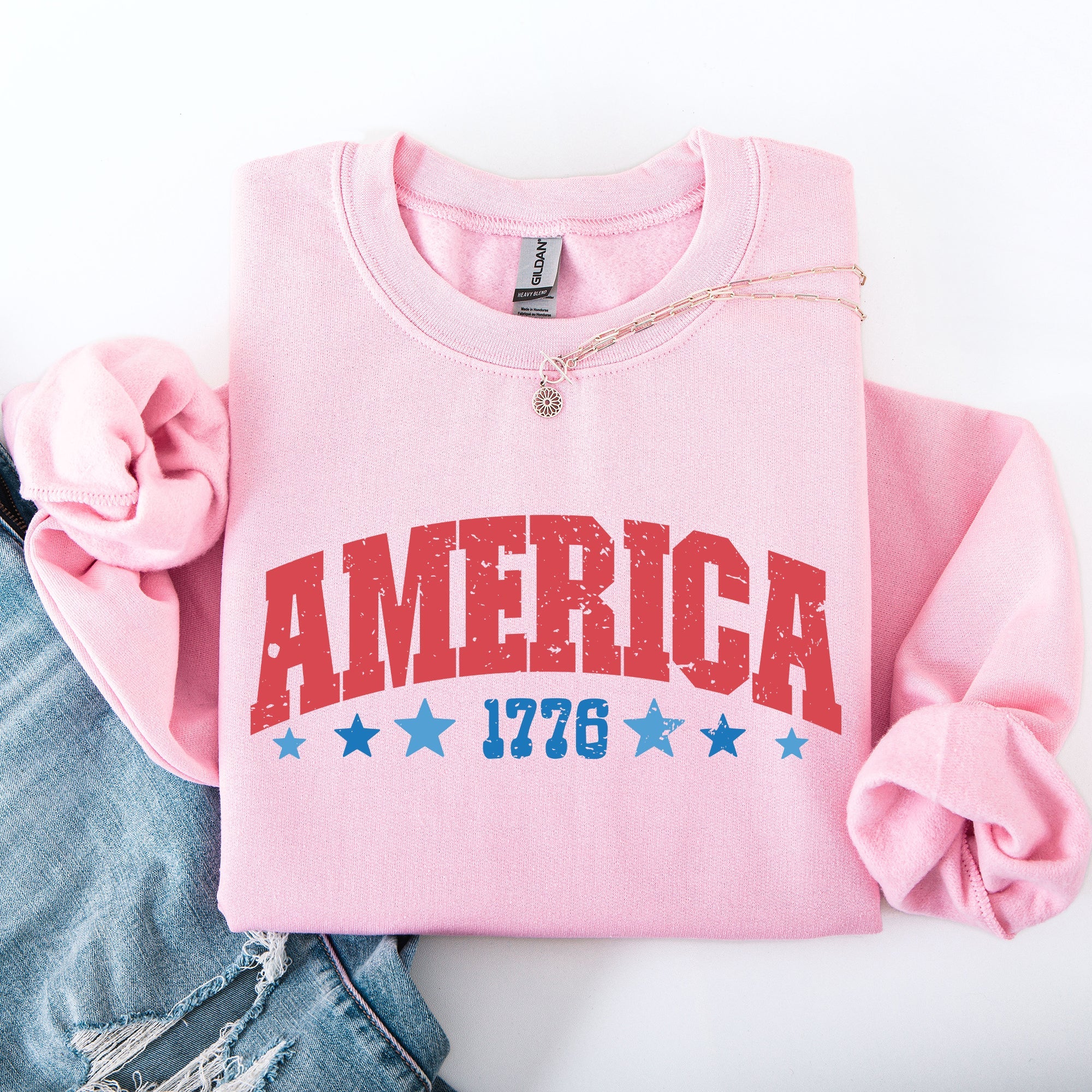 America 1776 Varsity Patriotic USA Fourth Of July Insignia Emblem Graphic Sweatshirt