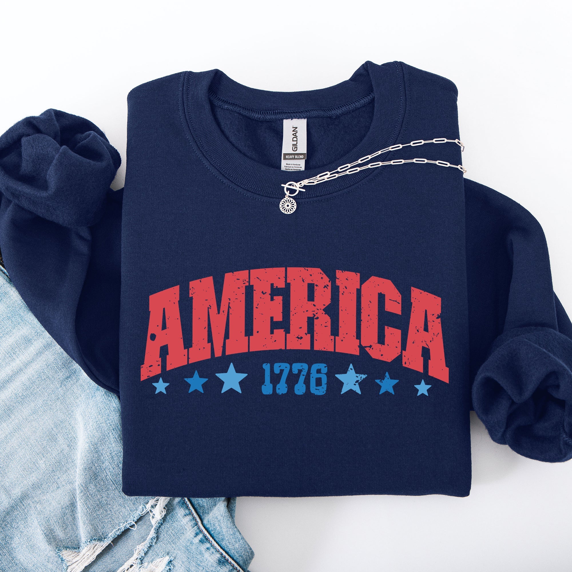 America 1776 Varsity Patriotic USA Fourth Of July Insignia Emblem Graphic Sweatshirt