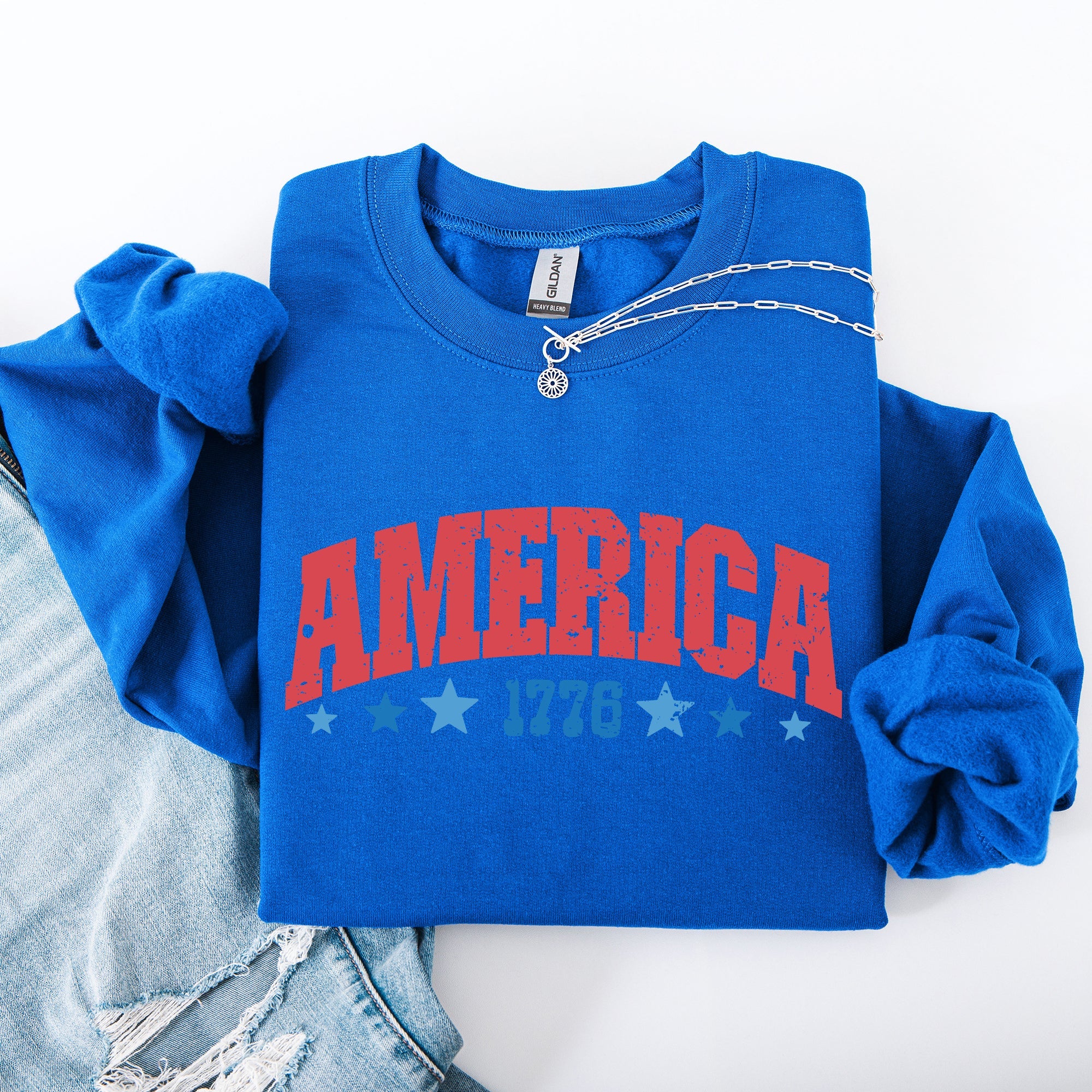 America 1776 Varsity Patriotic USA Fourth Of July Insignia Emblem Graphic Sweatshirt