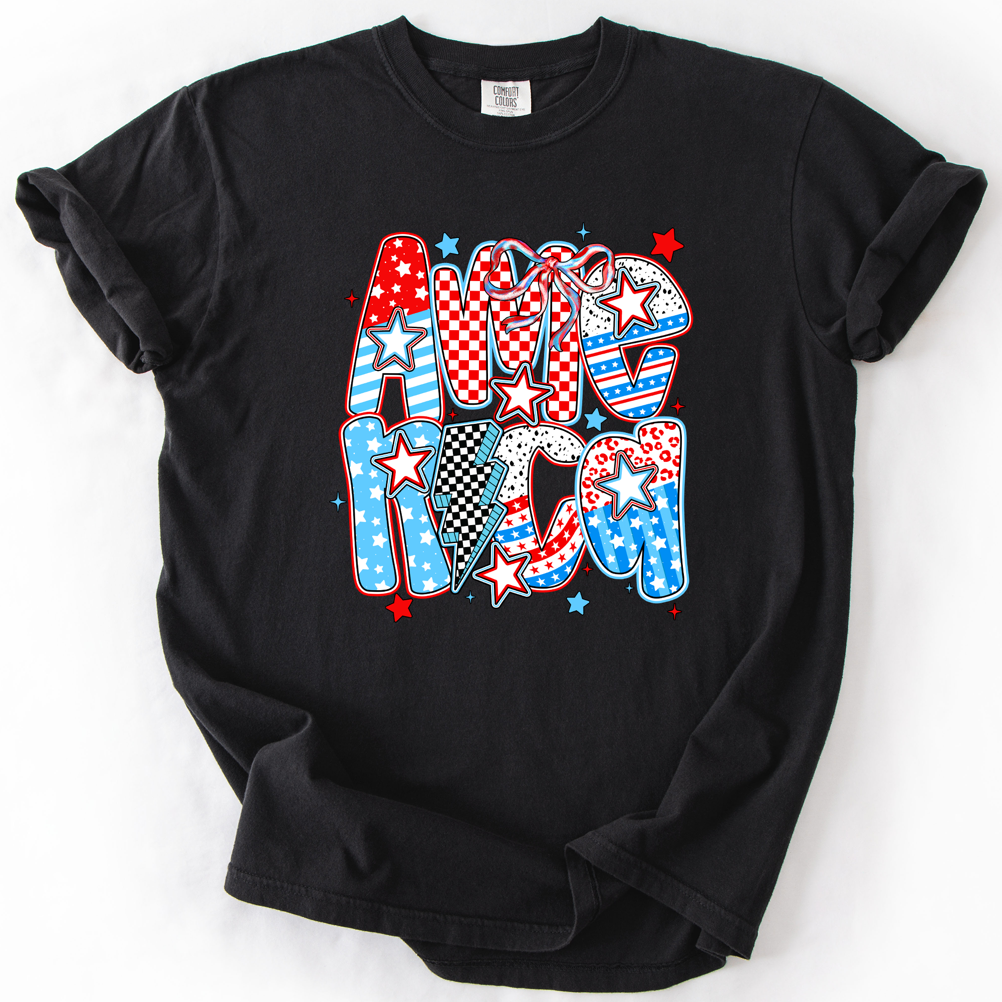 Colorful American Patriotism USA Fourth Of July Celebration Bold Flag Inspired Comfort Colors Tee