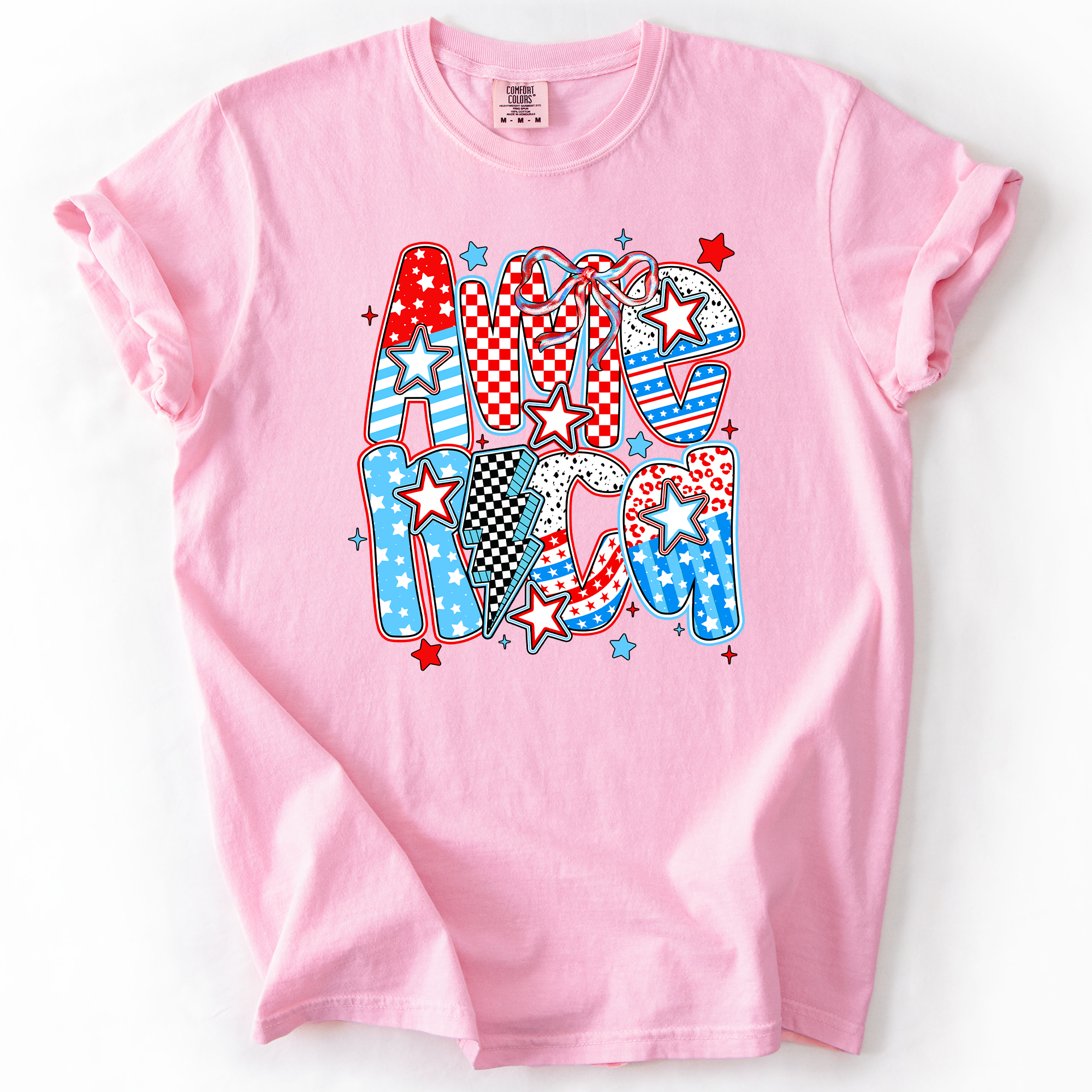 Colorful American Patriotism USA Fourth Of July Celebration Bold Flag Inspired Comfort Colors Tee