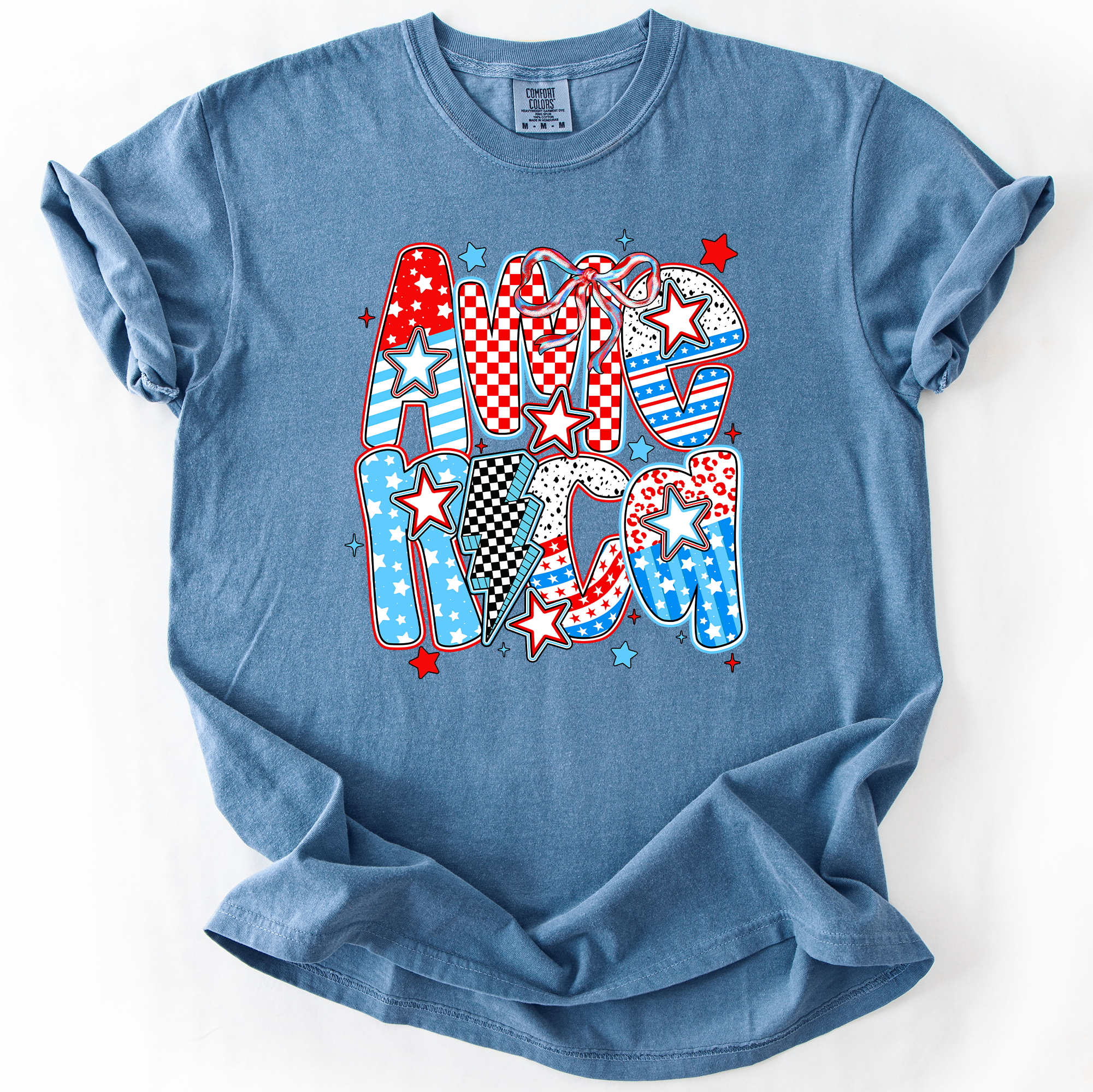 Colorful American Patriotism USA Fourth Of July Celebration Bold Flag Inspired Comfort Colors Tee