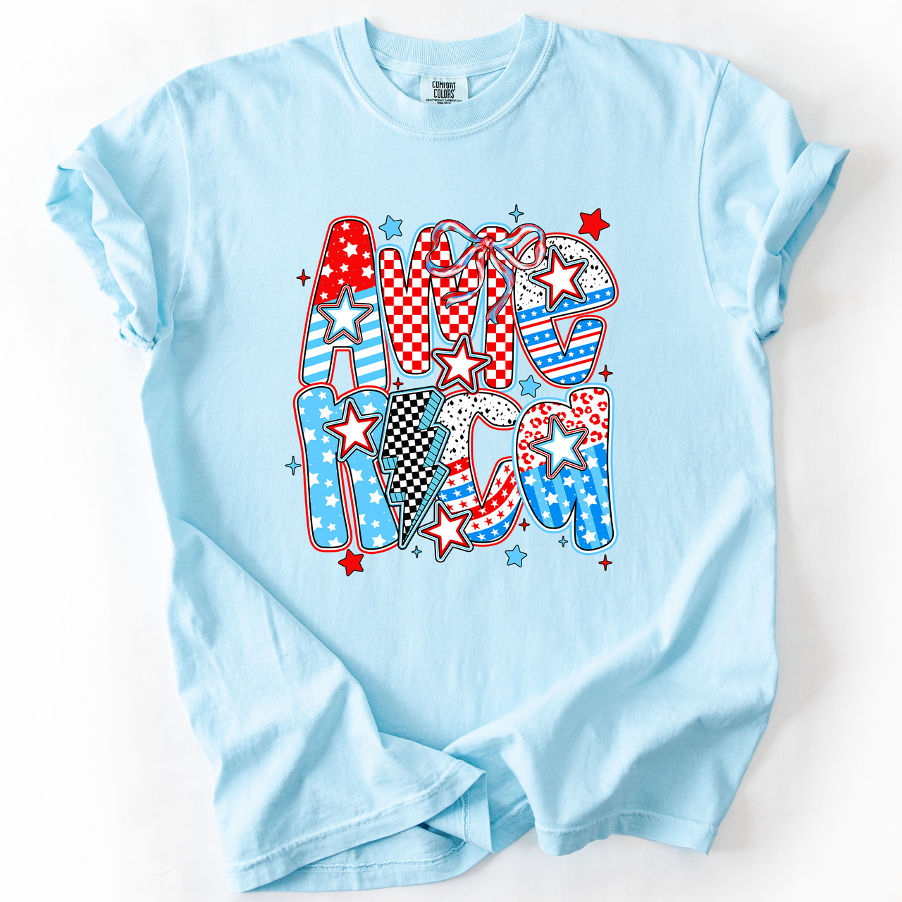 Colorful American Patriotism USA Fourth Of July Celebration Bold Flag Inspired Comfort Colors Tee