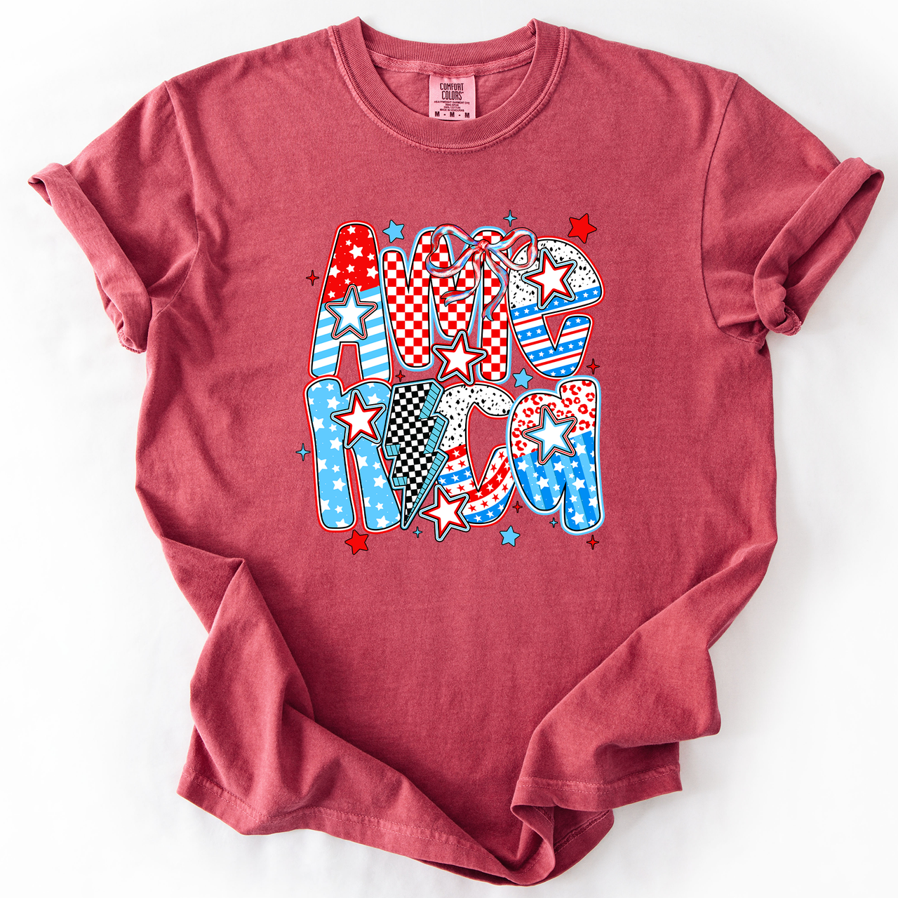 Colorful American Patriotism USA Fourth Of July Celebration Bold Flag Inspired Comfort Colors Tee