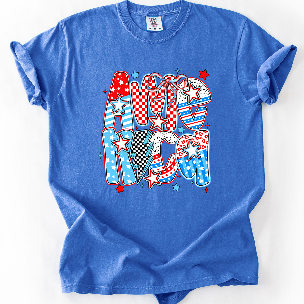 Colorful American Patriotism USA Fourth Of July Celebration Bold Flag Inspired Comfort Colors Tee