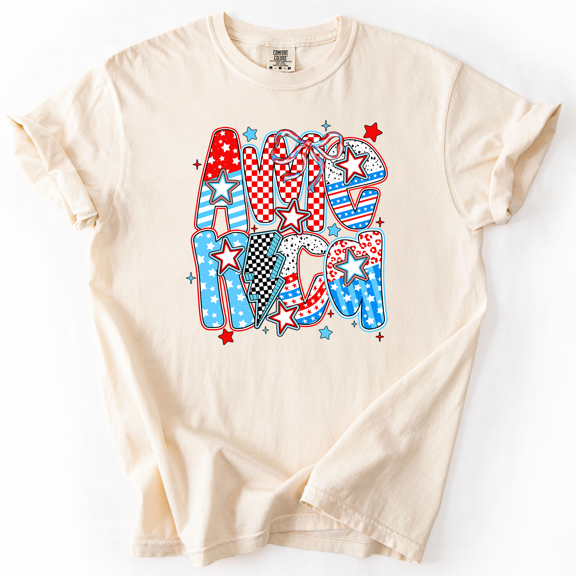 Colorful American Patriotism USA Fourth Of July Celebration Bold Flag Inspired Comfort Colors Tee