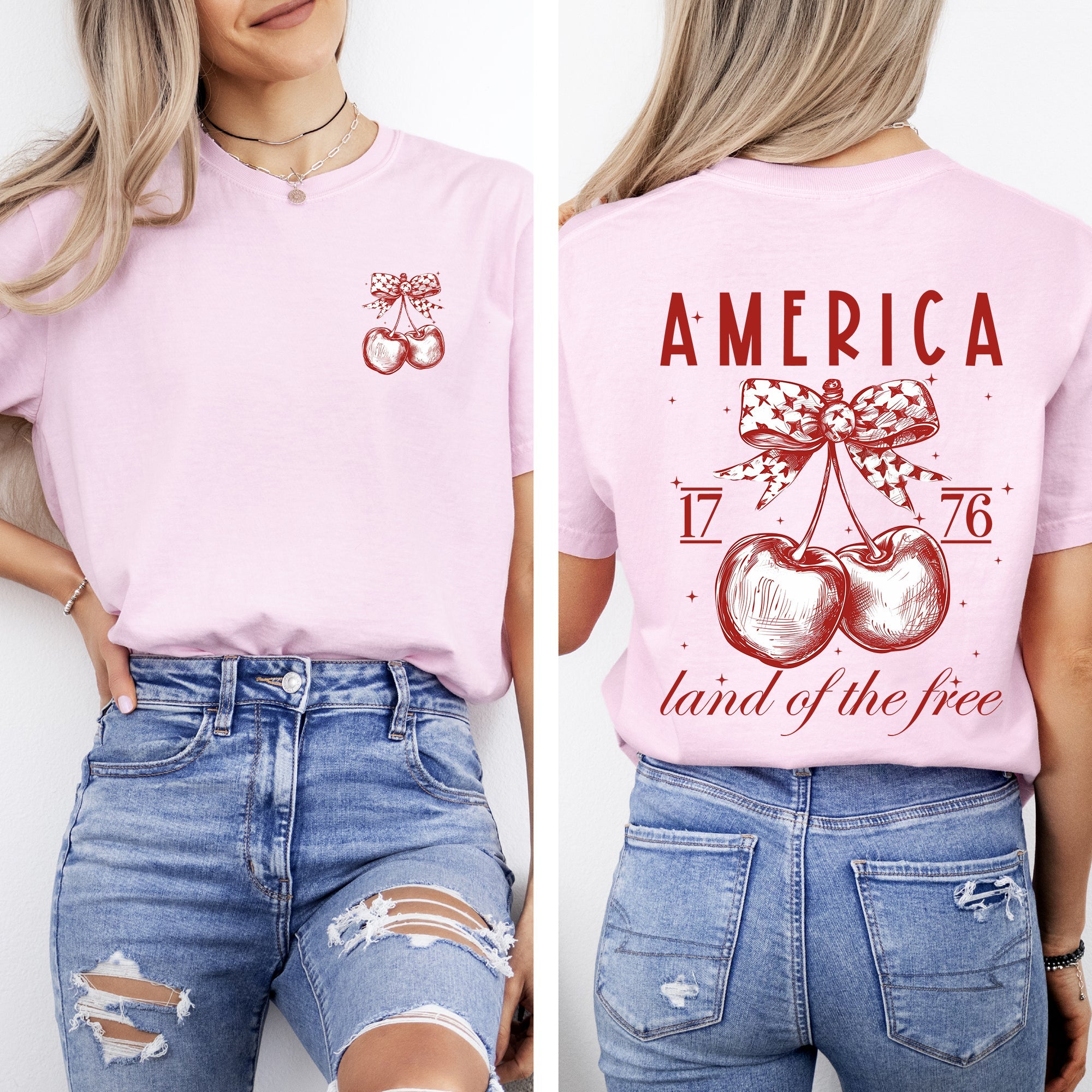 America, Land Of The Free, 1776, Cherries, Patriotic, 4th Of July Comfort Colors Tee