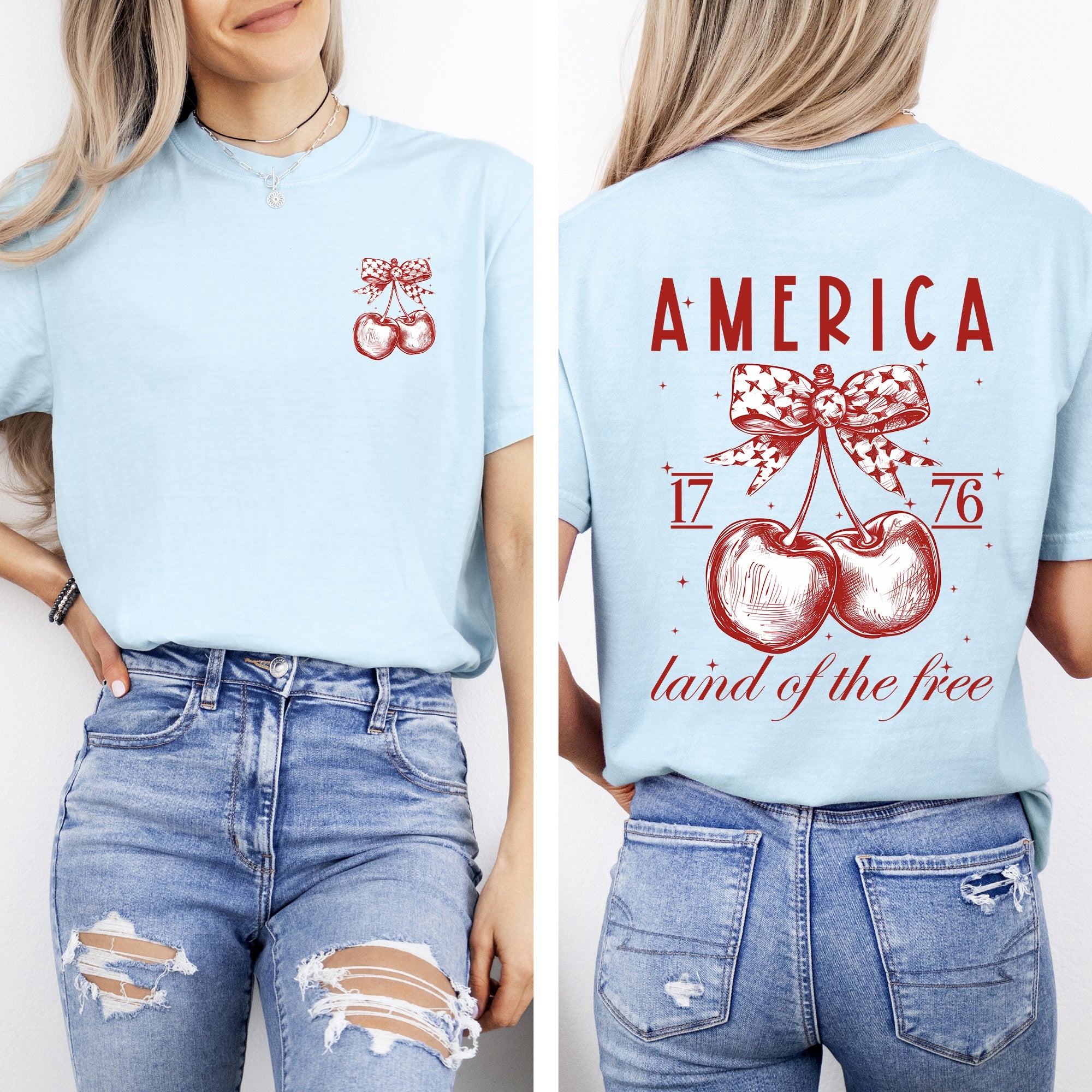 America, Land Of The Free, 1776, Cherries, Patriotic, 4th Of July Comfort Colors Tee