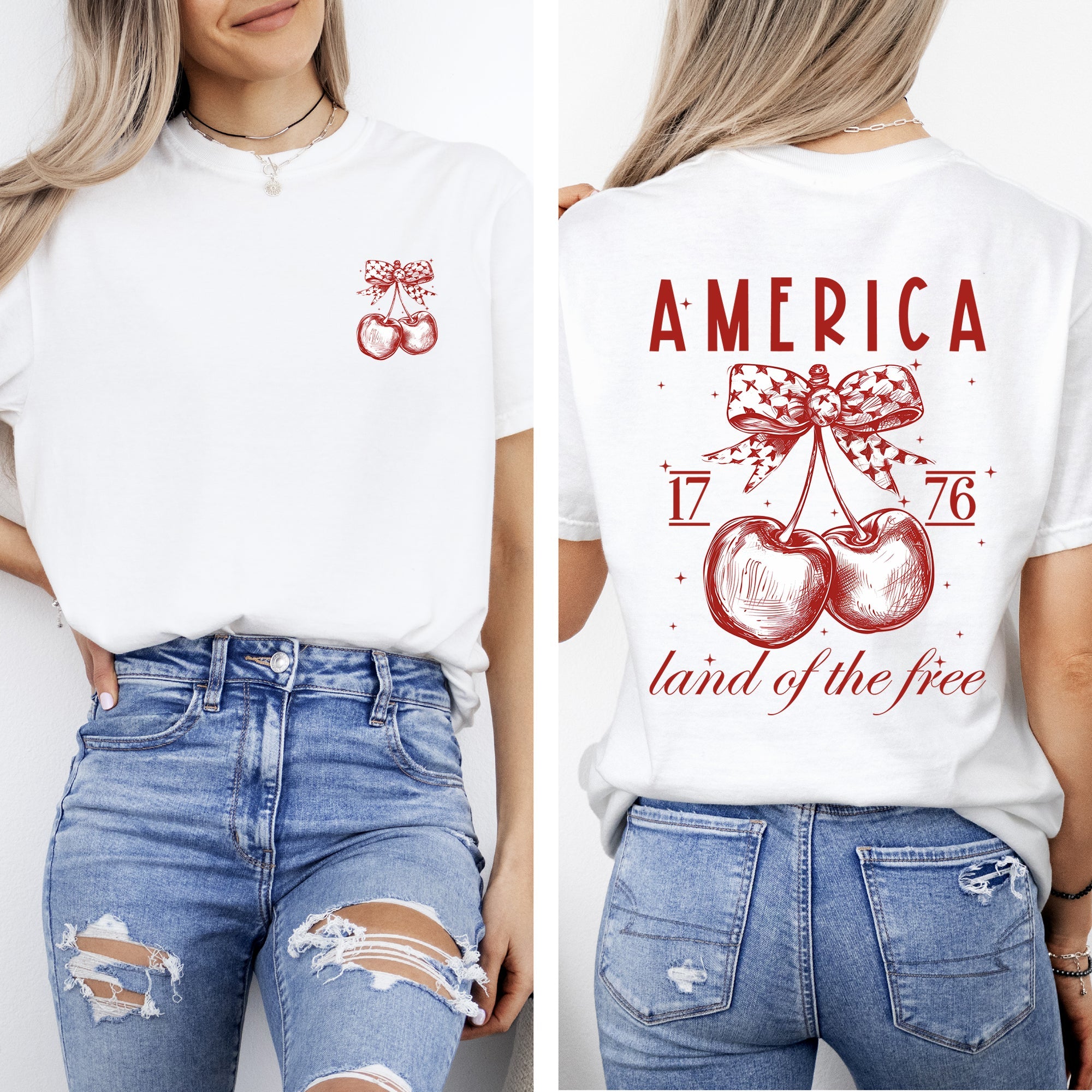 America, Land Of The Free, 1776, Cherries, Patriotic, 4th Of July Comfort Colors Tee