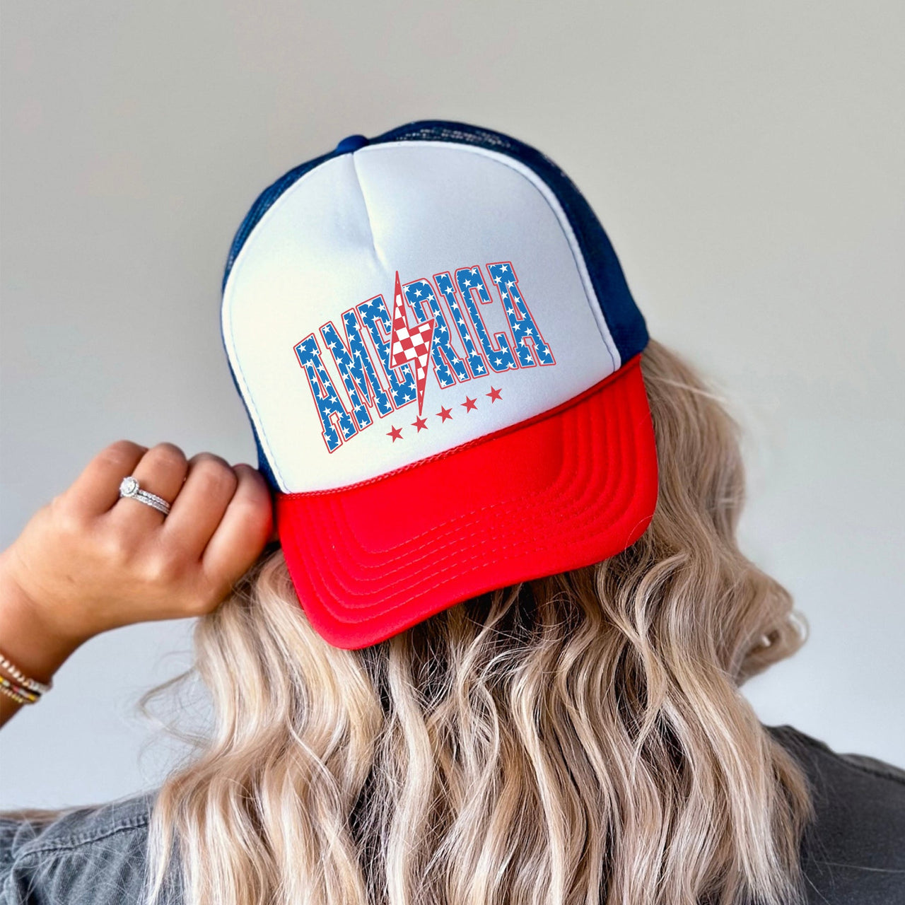 America Lightning Bolt Patriotic Flag Emblem Proud Freedom Edition Snapback Trucker Hat