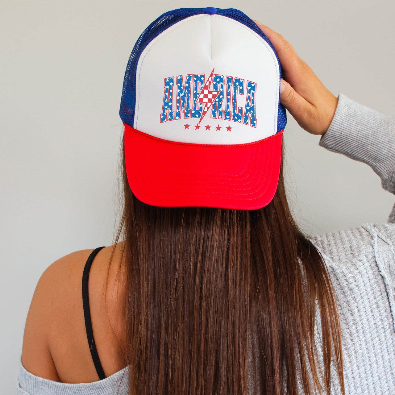 America Lightning Bolt Patriotic Flag Emblem Proud Freedom Edition Snapback Trucker Hat