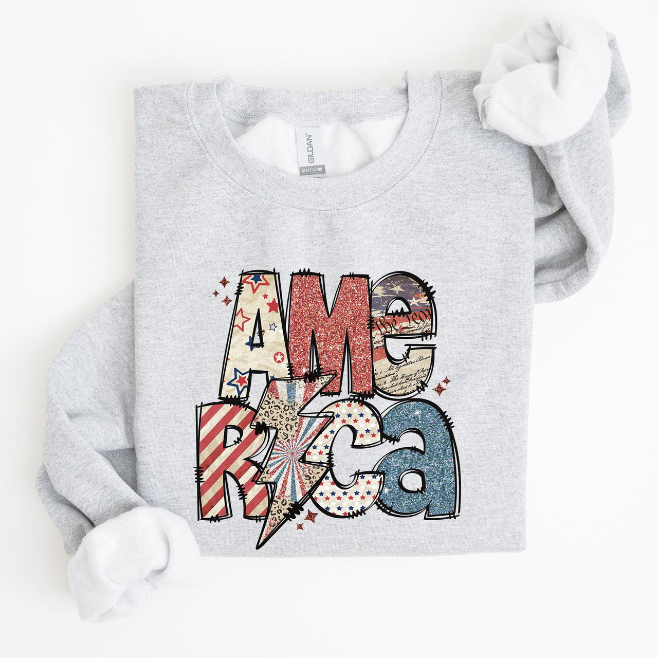 America Patriot Lightning Bolt Patch Graphic In Bold Patriotic Style Sweatshirt