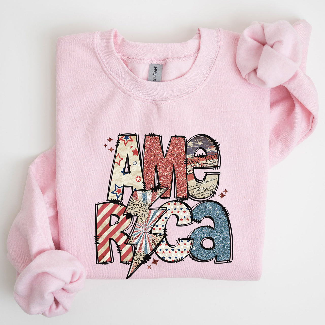 America Patriot Lightning Bolt Patch Graphic In Bold Patriotic Style Sweatshirt