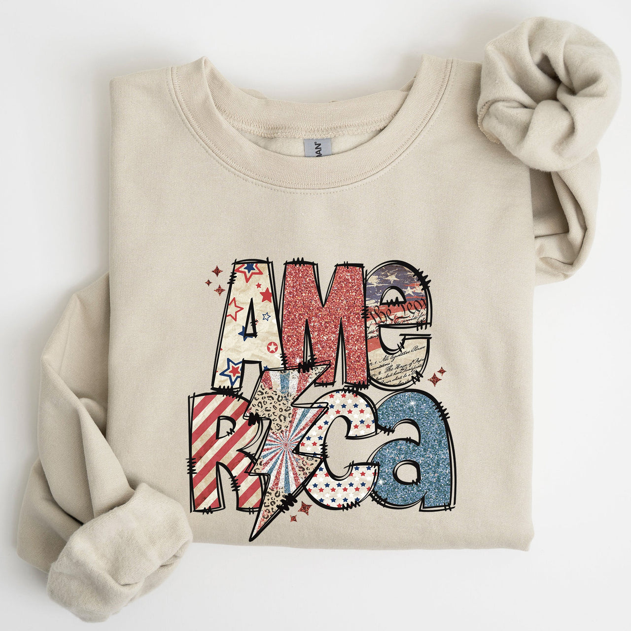 America Patriot Lightning Bolt Patch Graphic In Bold Patriotic Style Sweatshirt