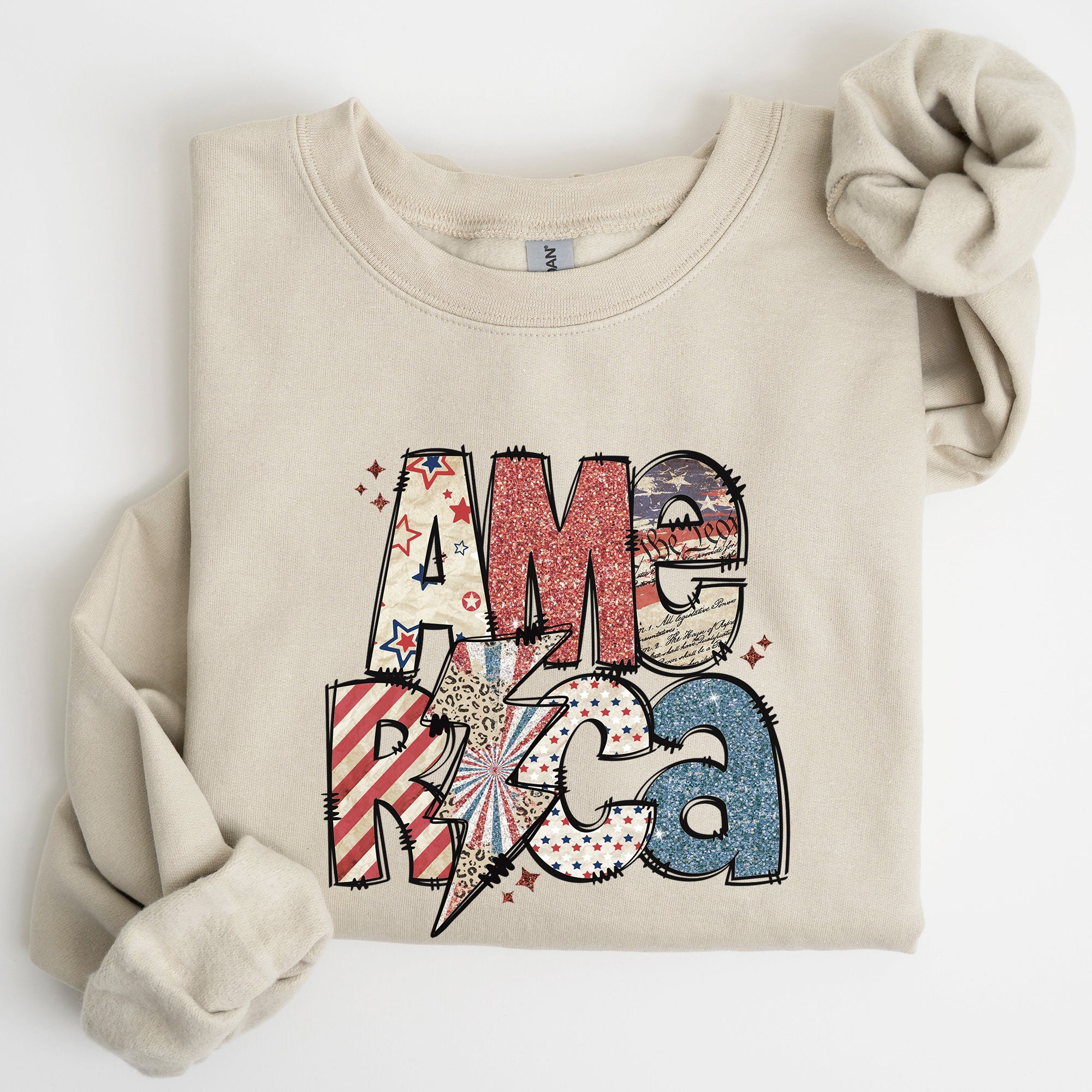America Patriot Lightning Bolt Patch Graphic In Bold Patriotic Style Sweatshirt