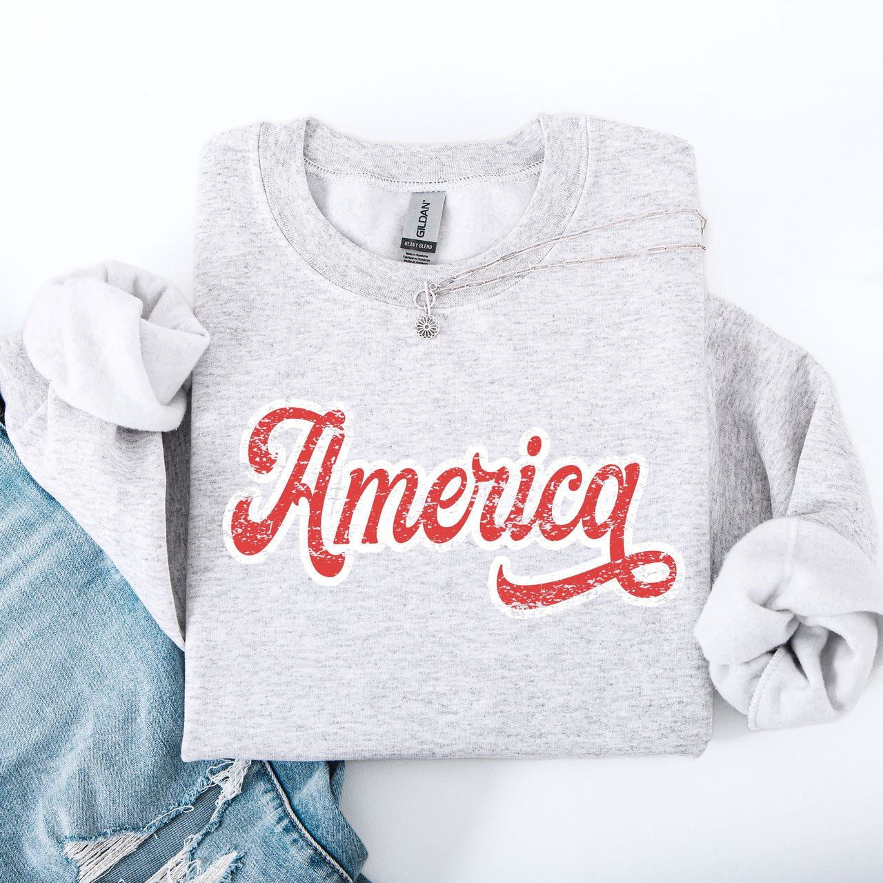 America 4th Of July Patriotic USA Red White Varsity Retro Vintage Emblem Sweatshirt