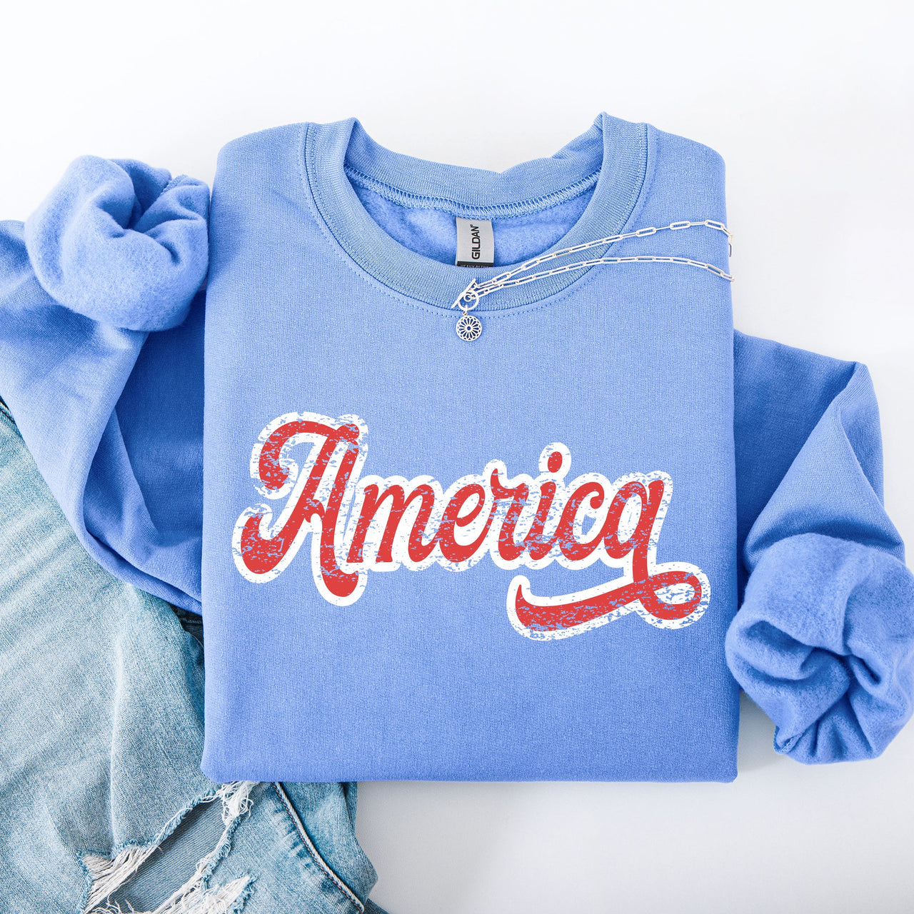 America 4th Of July Patriotic USA Red White Varsity Retro Vintage Emblem Sweatshirt