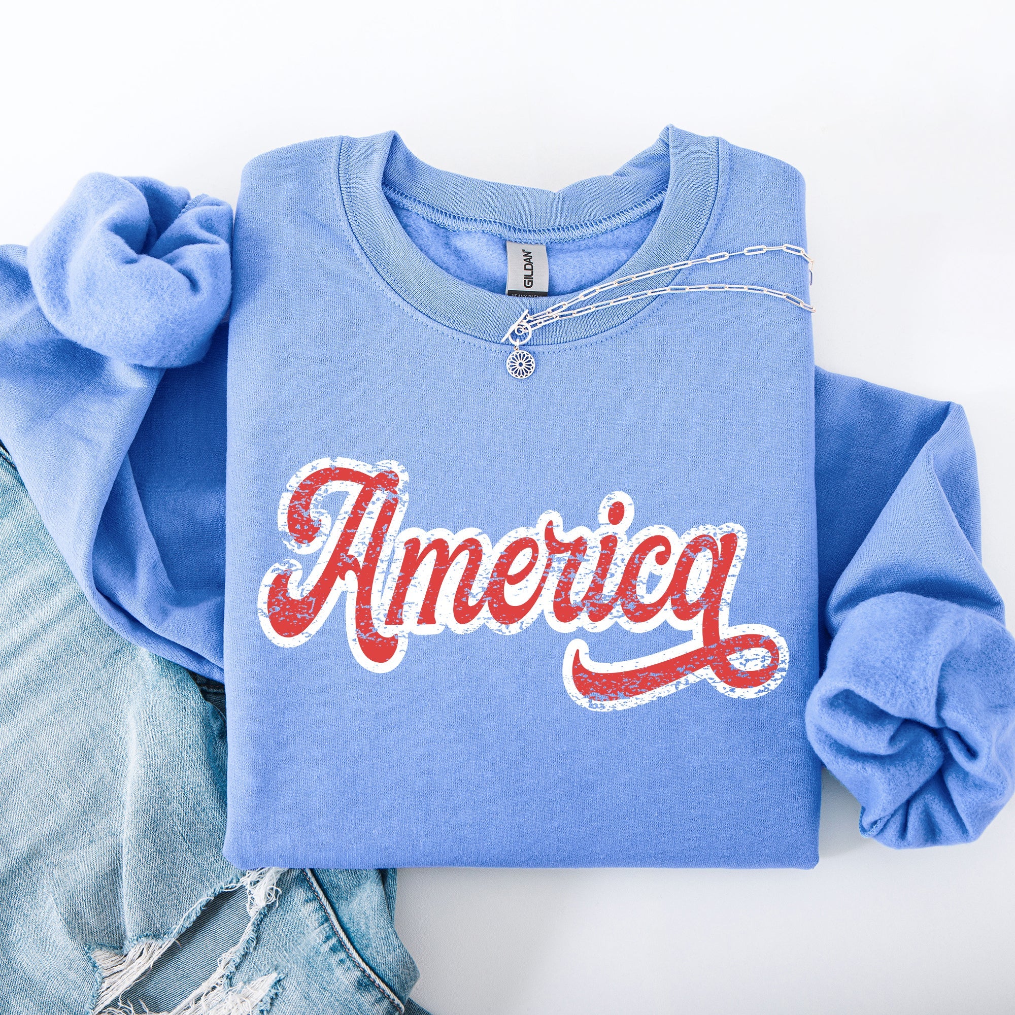 America 4th Of July Patriotic USA Red White Varsity Retro Vintage Emblem Sweatshirt
