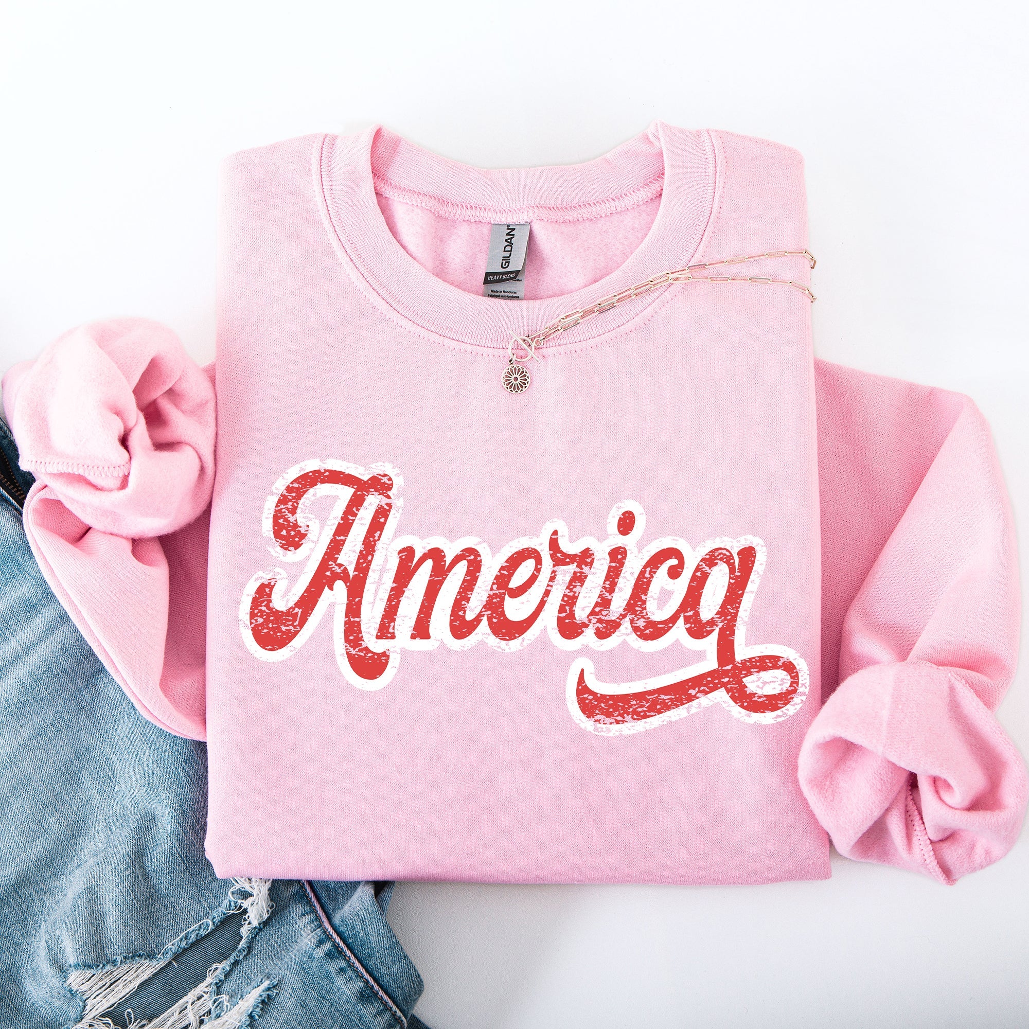 America 4th Of July Patriotic USA Red White Varsity Retro Vintage Emblem Sweatshirt