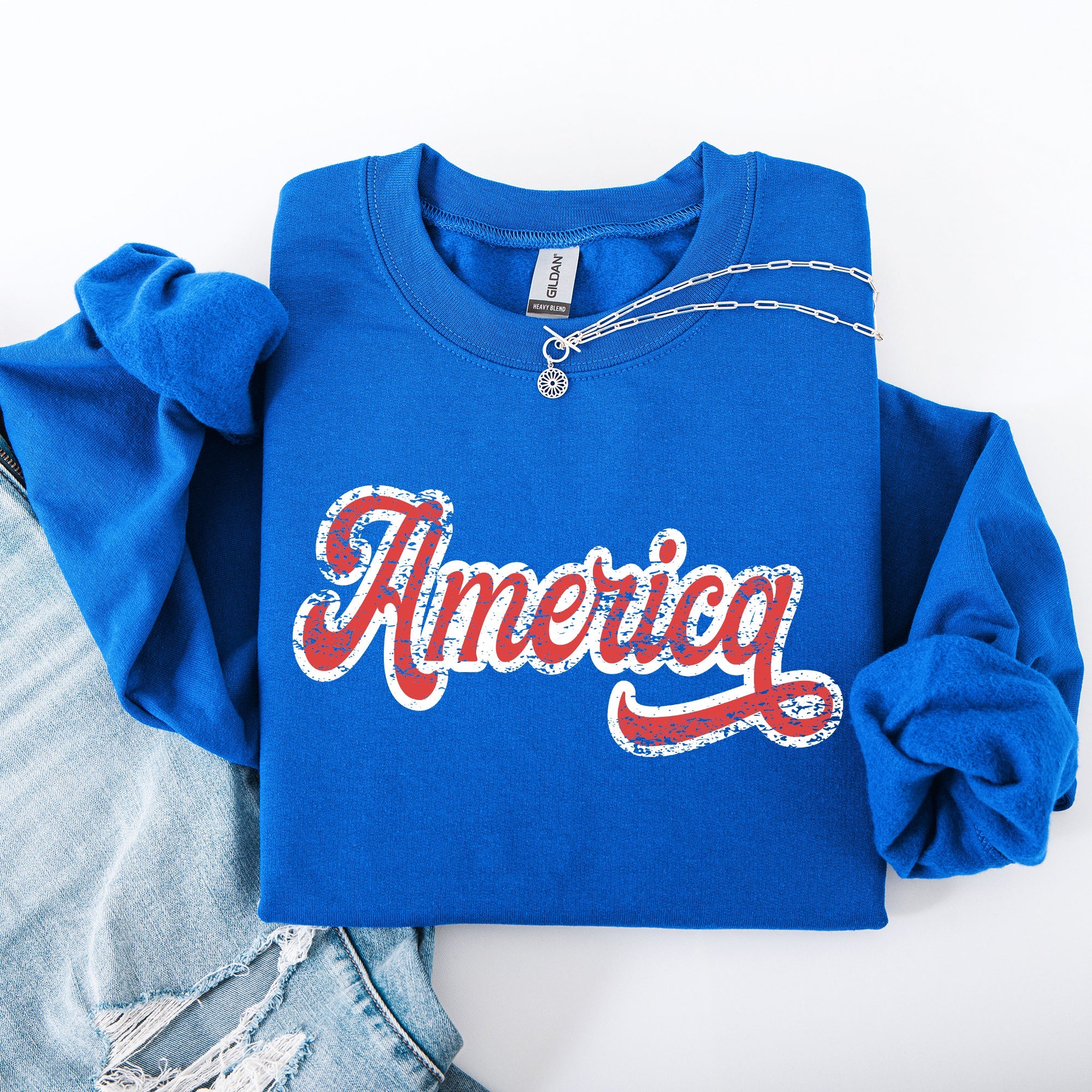 America 4th Of July Patriotic USA Red White Varsity Retro Vintage Emblem Sweatshirt