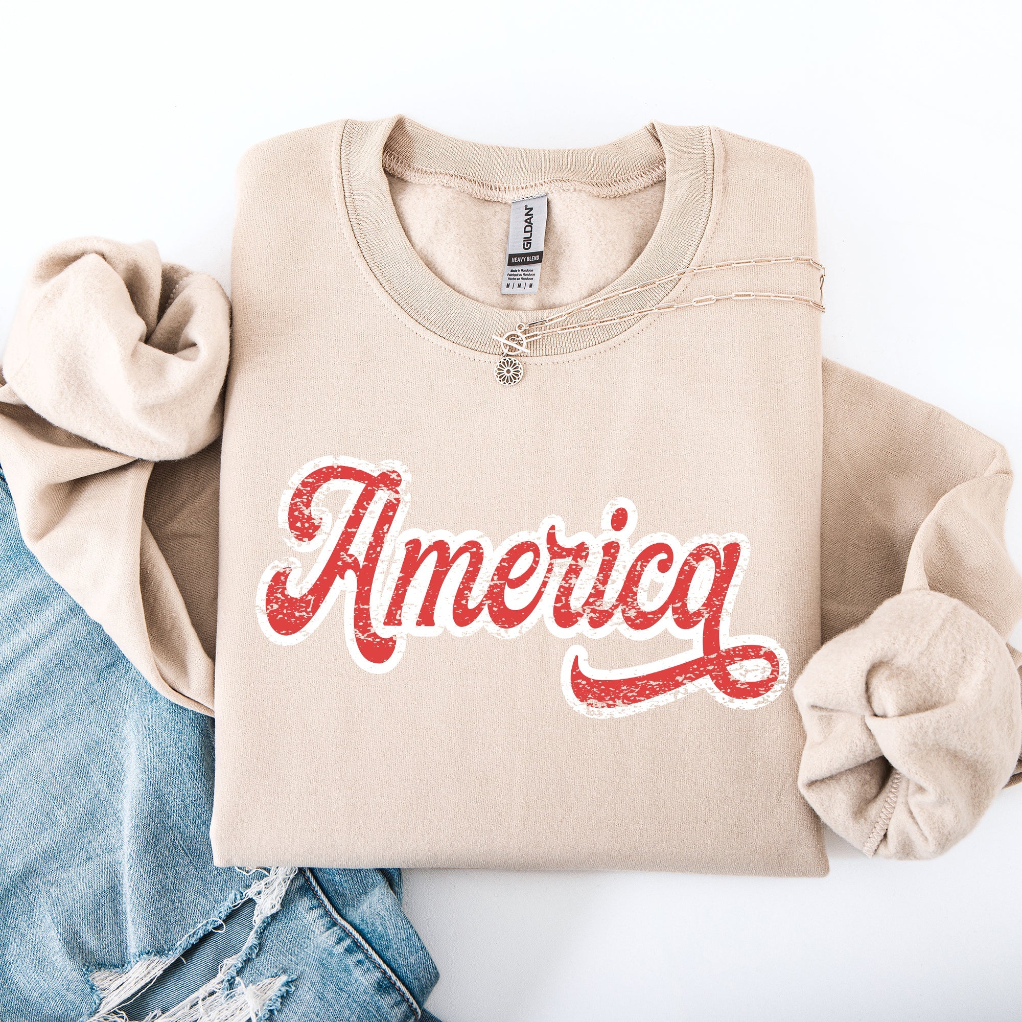 America 4th Of July Patriotic USA Red White Varsity Retro Vintage Emblem Sweatshirt