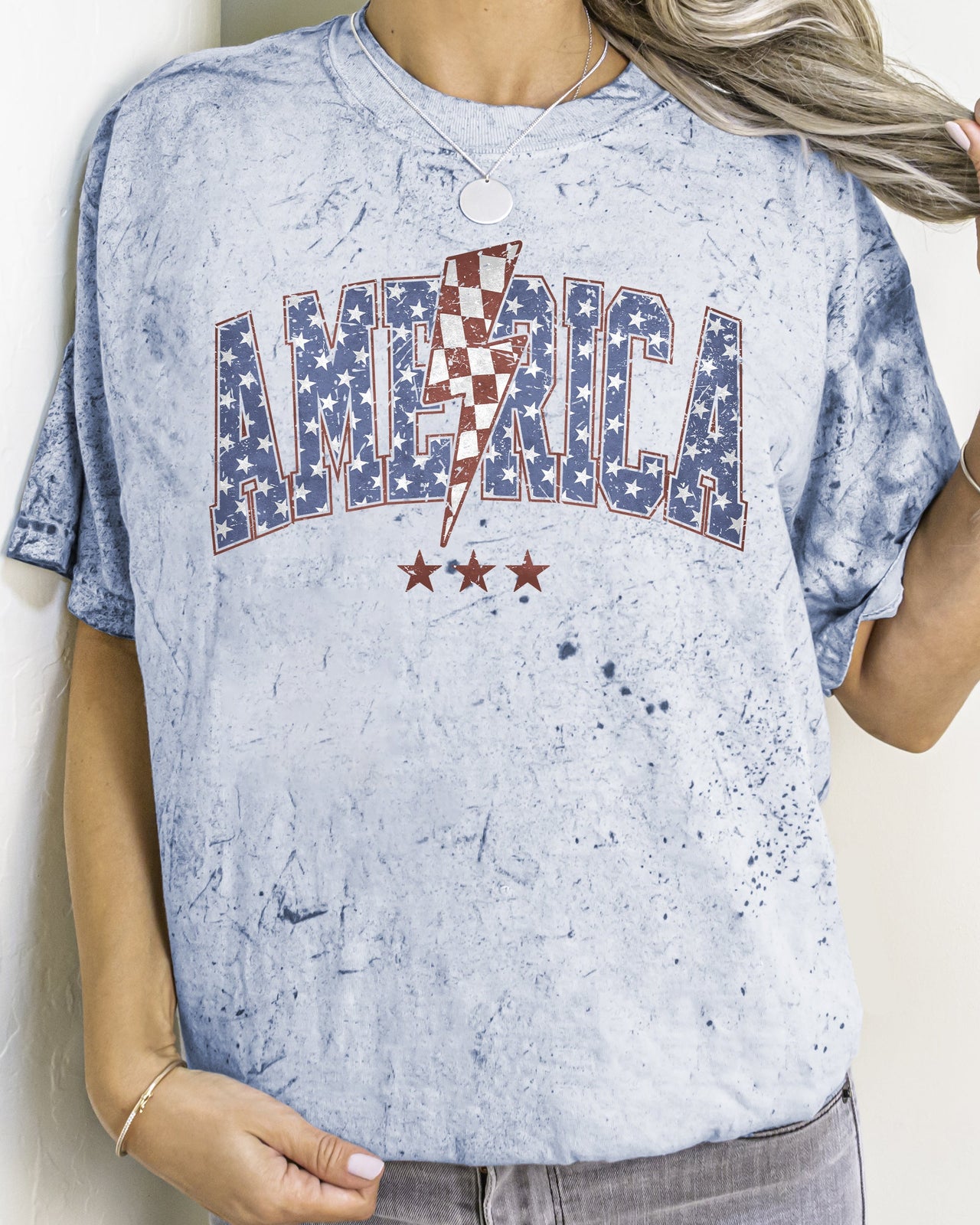 America Retro Lightning Bolt USA Patriotic Independence Day Fourth Of July Color Blast Comfort Colors Tee