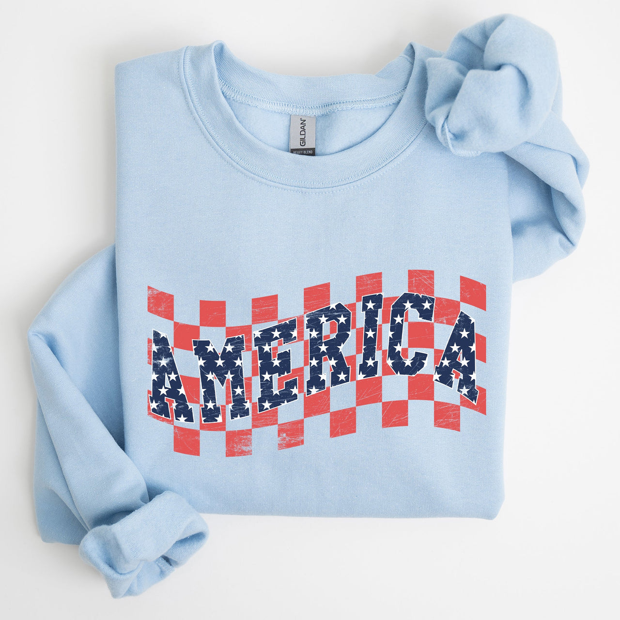 America Retro Patriotic USA Checkered Vintage Americana Flag Inspired Sweatshirt