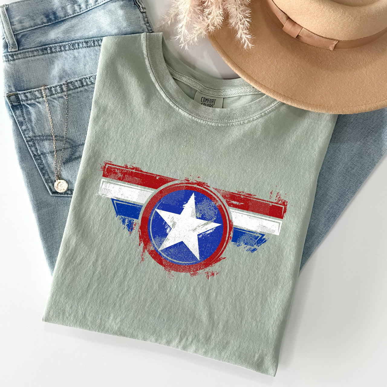 America Super Hero Flag Patriotic 4th Of July Ring-Spun Cotton Comfort Colors Tee