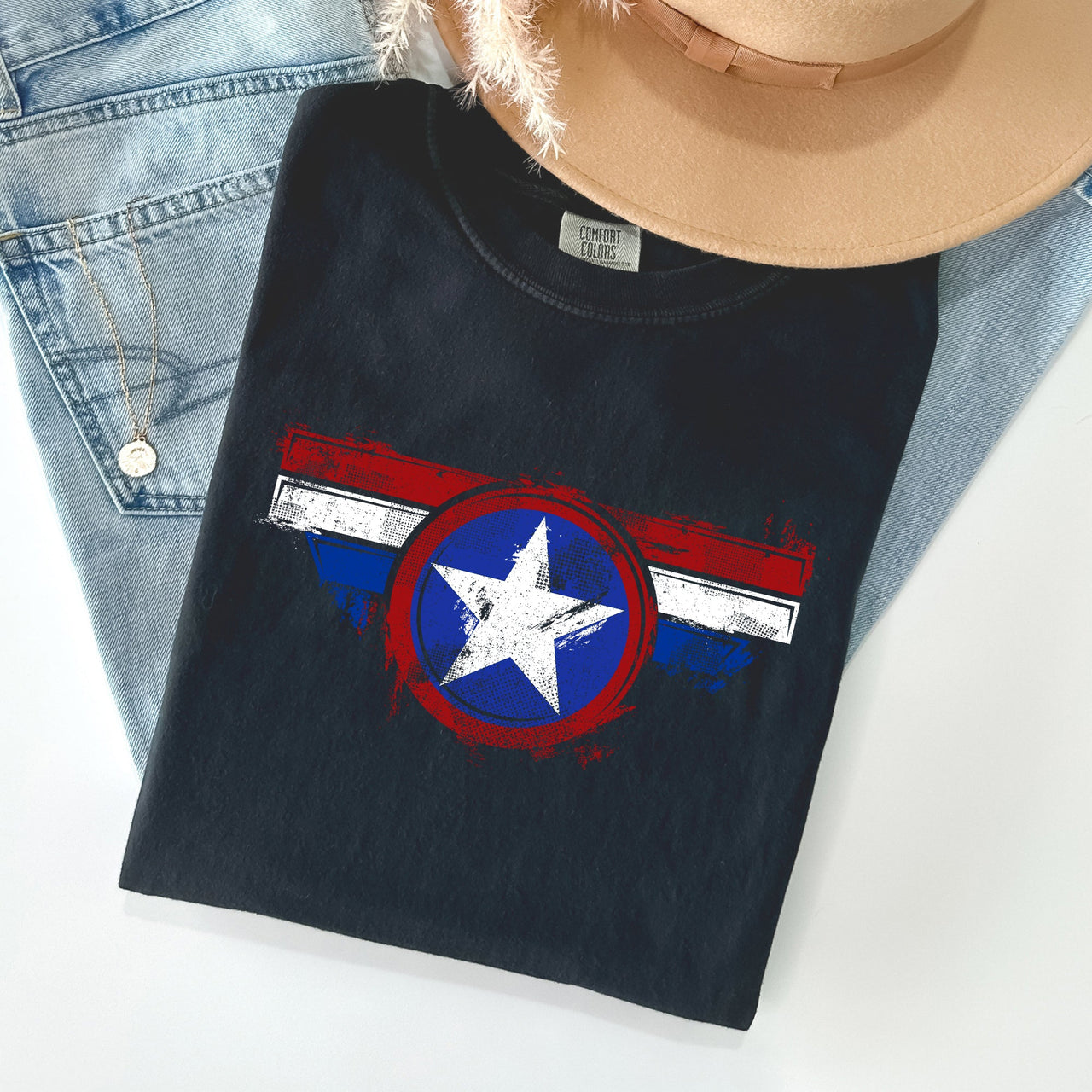 America Super Hero Flag Patriotic 4th Of July Ring-Spun Cotton Comfort Colors Tee