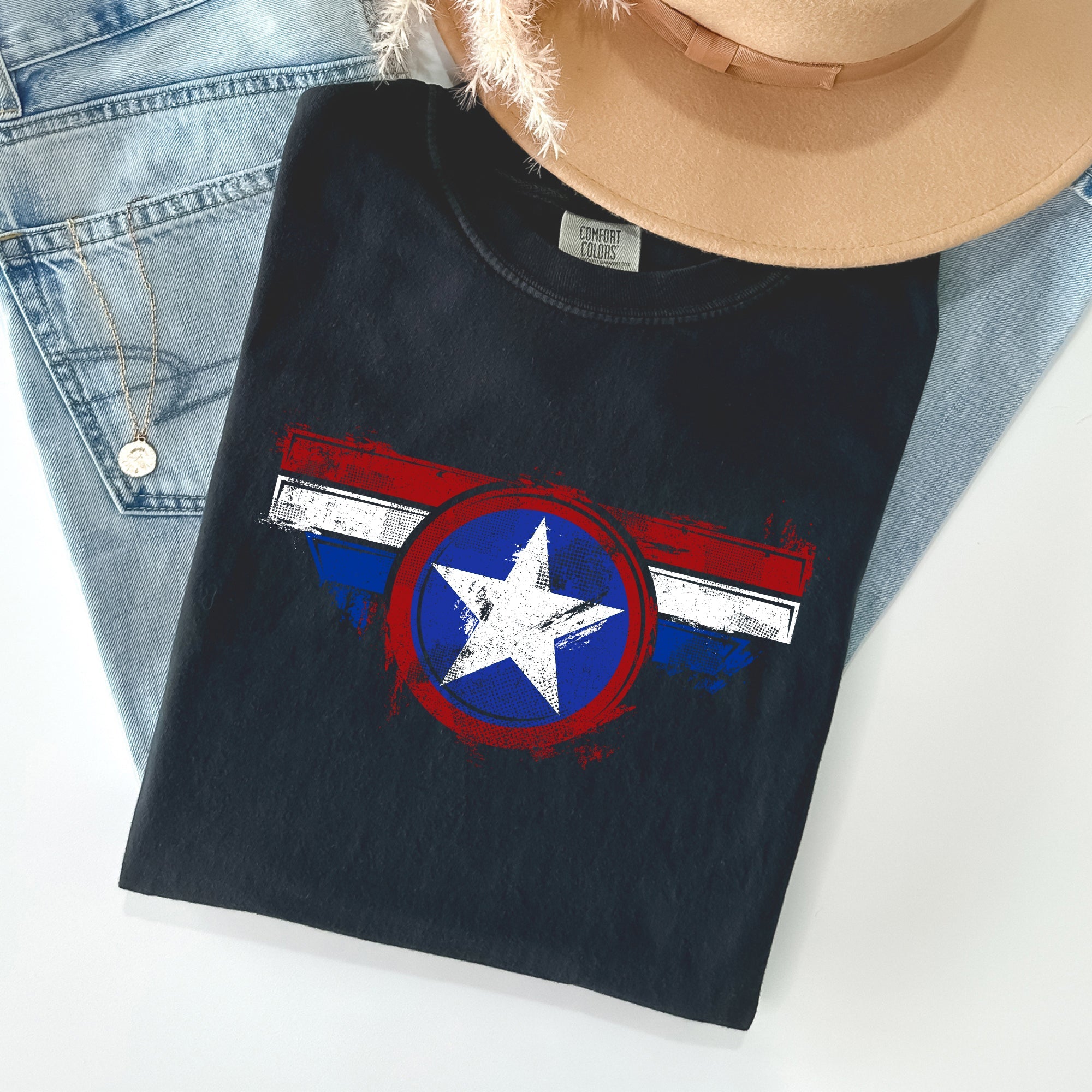 America Super Hero Flag Patriotic 4th Of July Ring-Spun Cotton Comfort Colors Tee