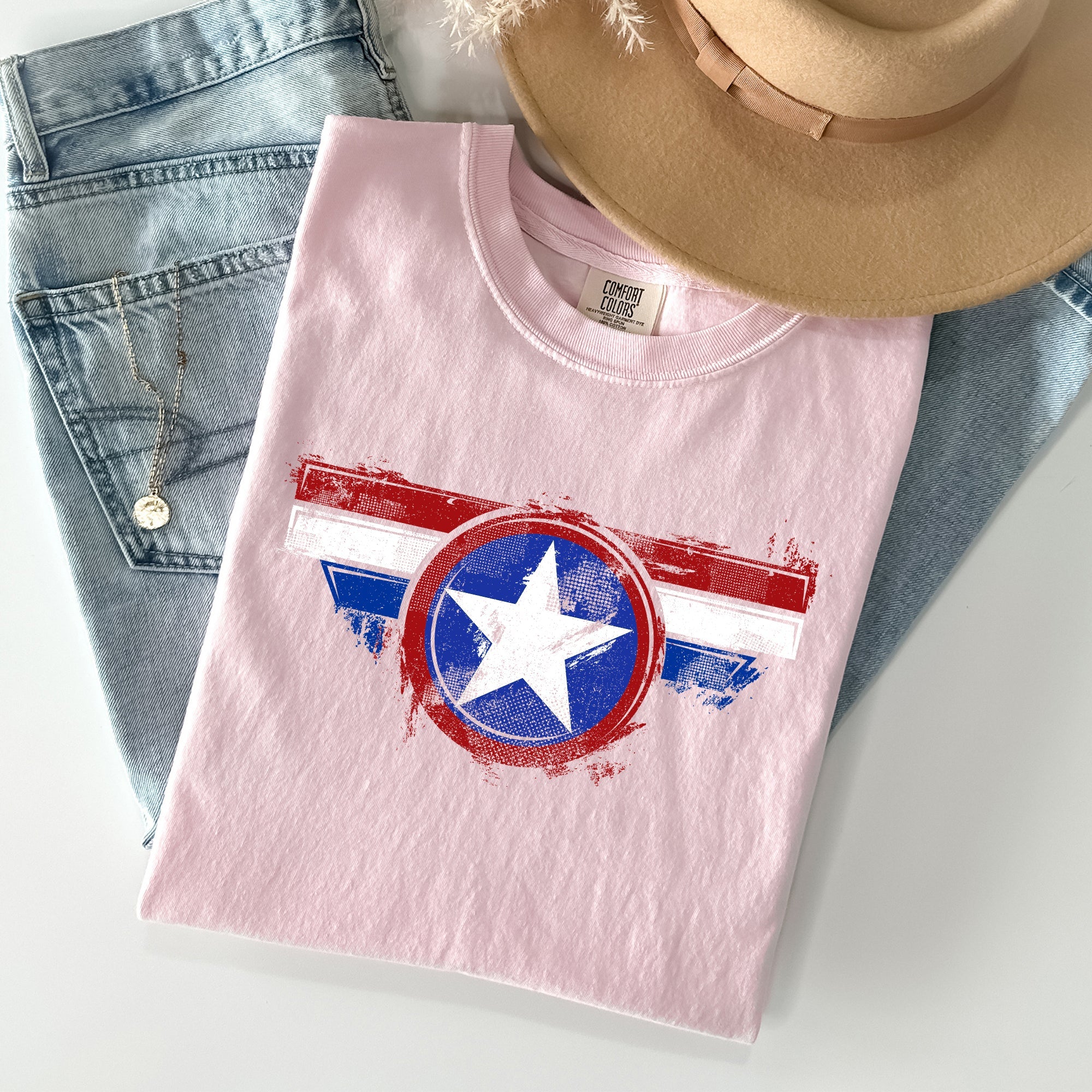 America Super Hero Flag Patriotic 4th Of July Ring-Spun Cotton Comfort Colors Tee