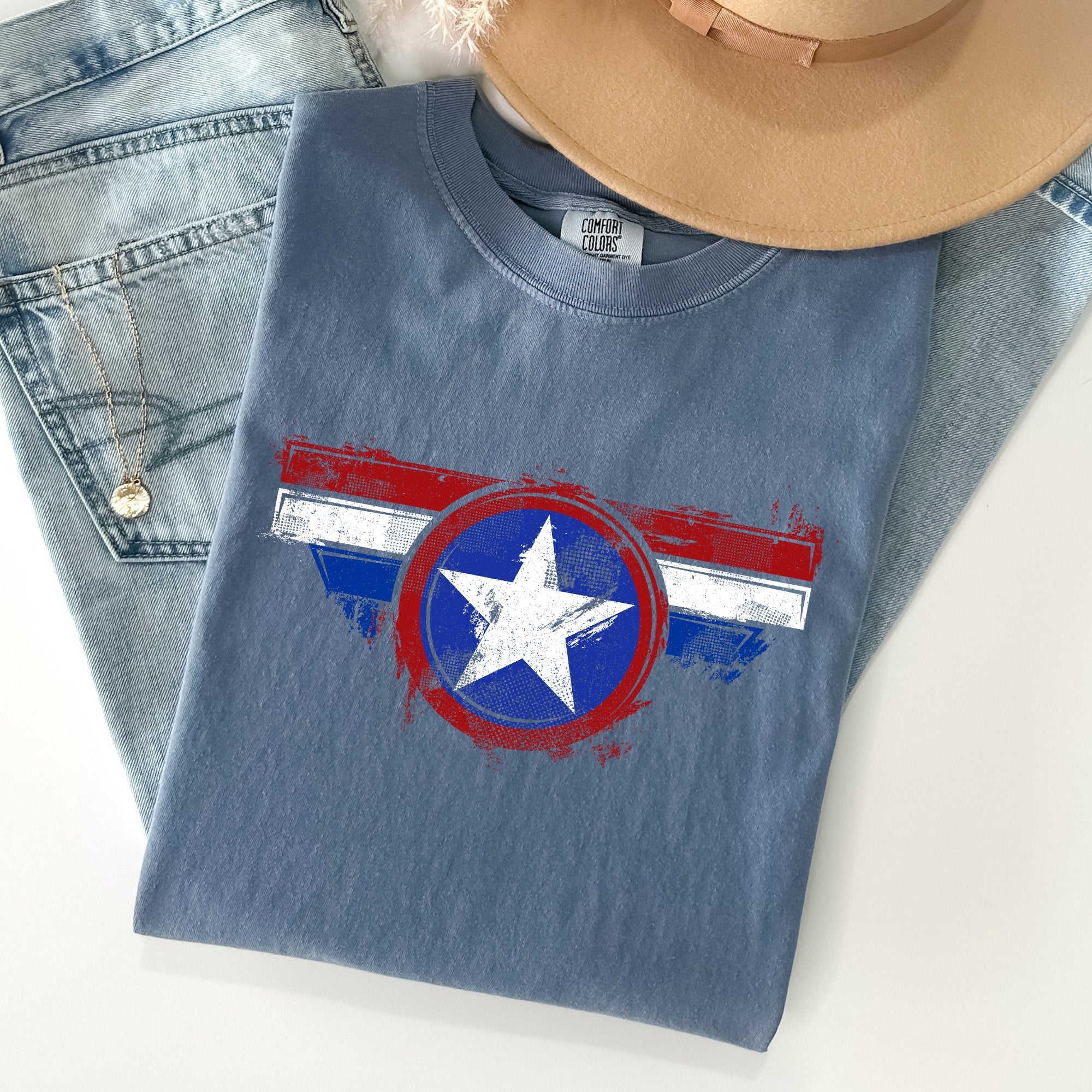America Super Hero Flag Patriotic 4th Of July Ring-Spun Cotton Comfort Colors Tee
