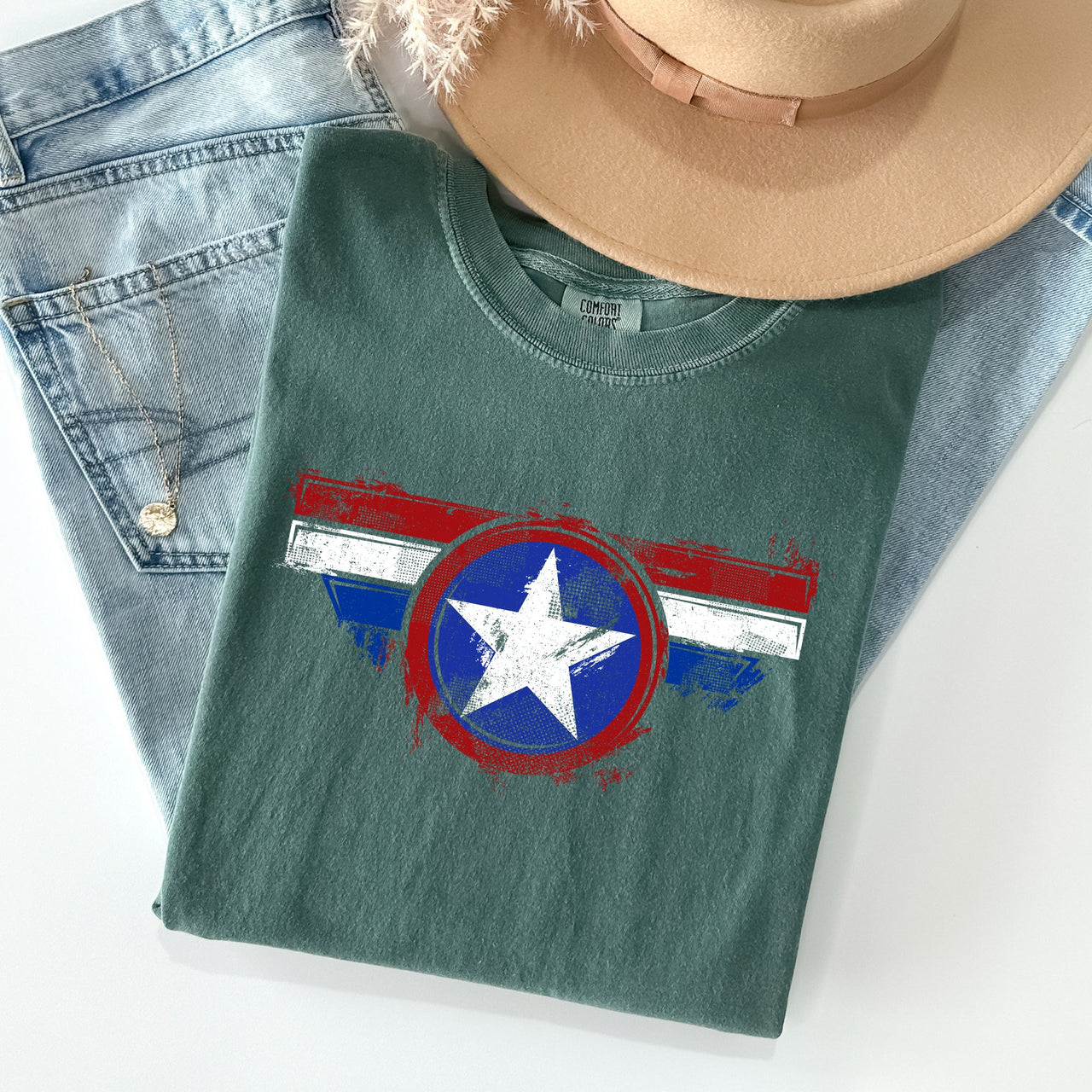 America Super Hero Flag Patriotic 4th Of July Ring-Spun Cotton Comfort Colors Tee