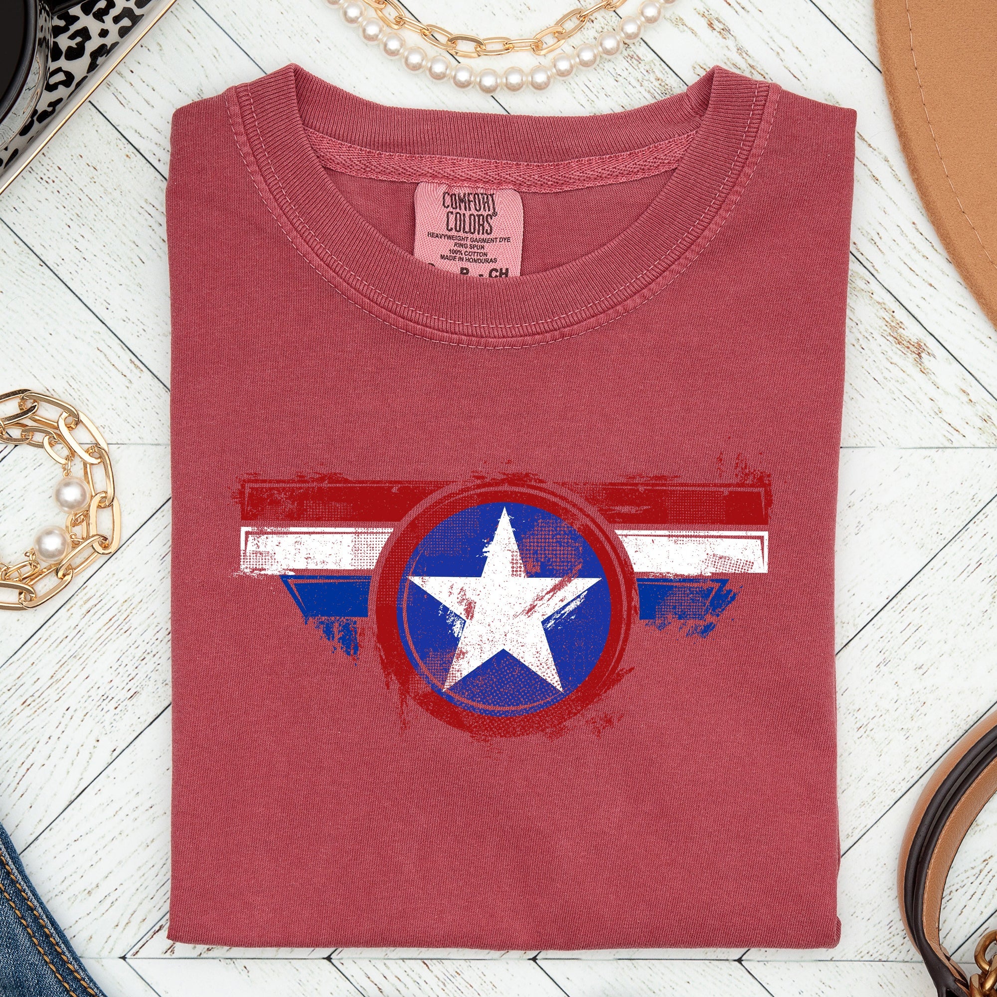 America Super Hero Flag Patriotic 4th Of July Ring-Spun Cotton Comfort Colors Tee