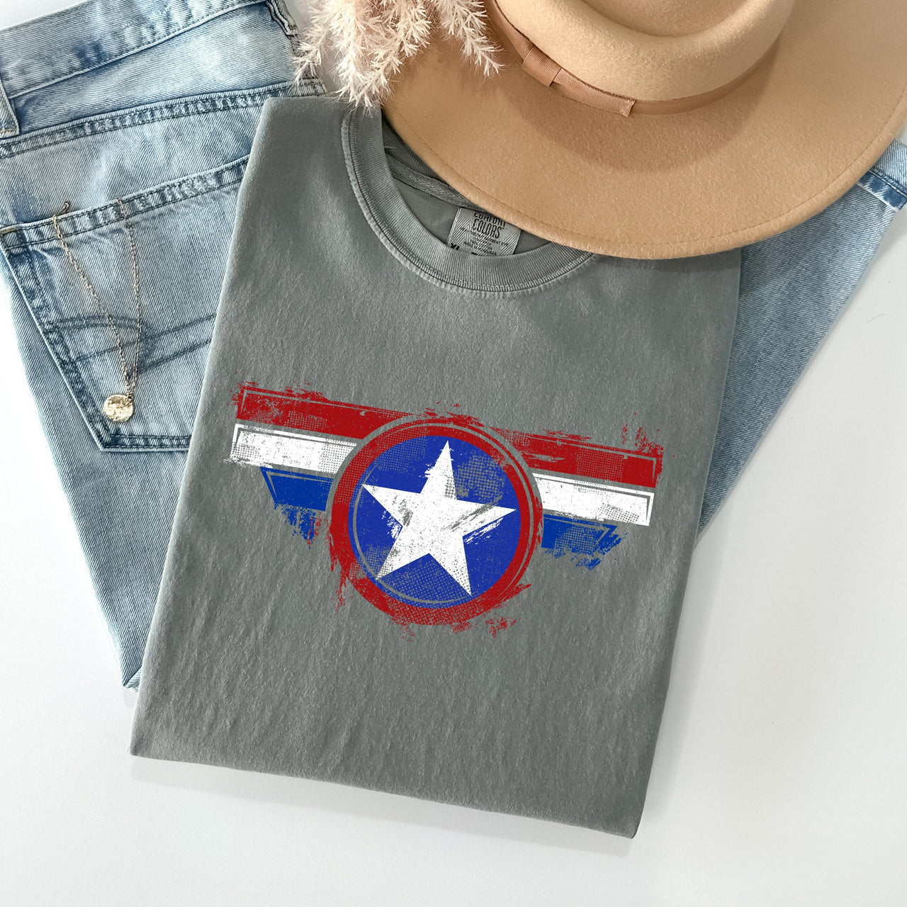 America Super Hero Flag Patriotic 4th Of July Ring-Spun Cotton Comfort Colors Tee