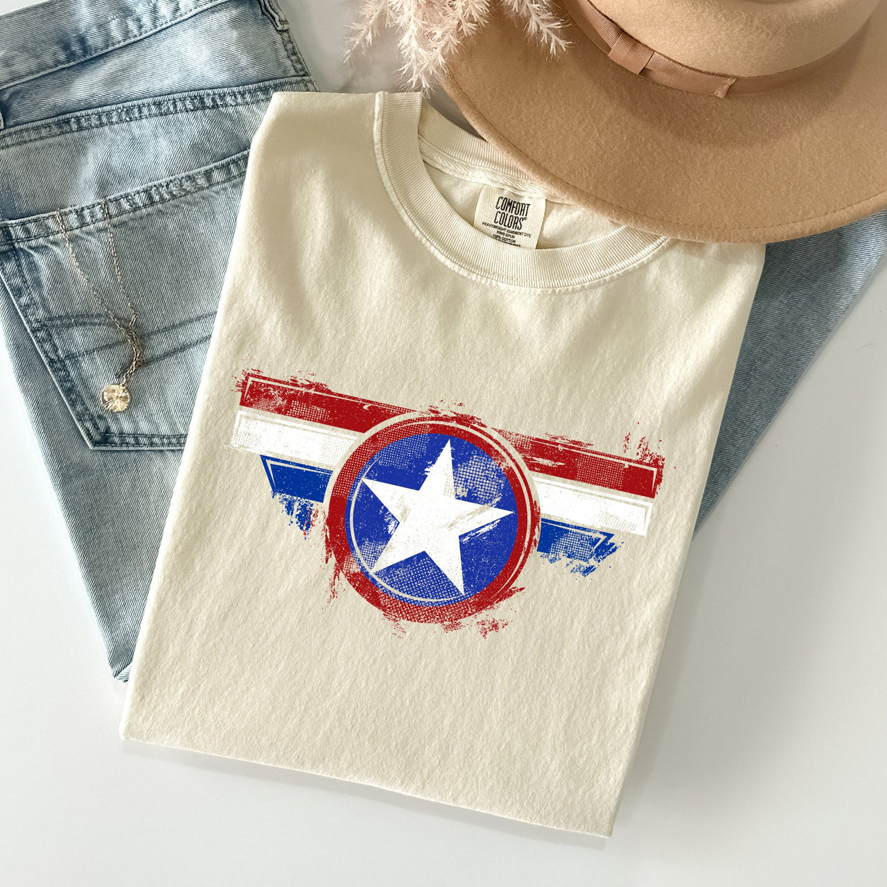 America Super Hero Flag Patriotic 4th Of July Ring-Spun Cotton Comfort Colors Tee