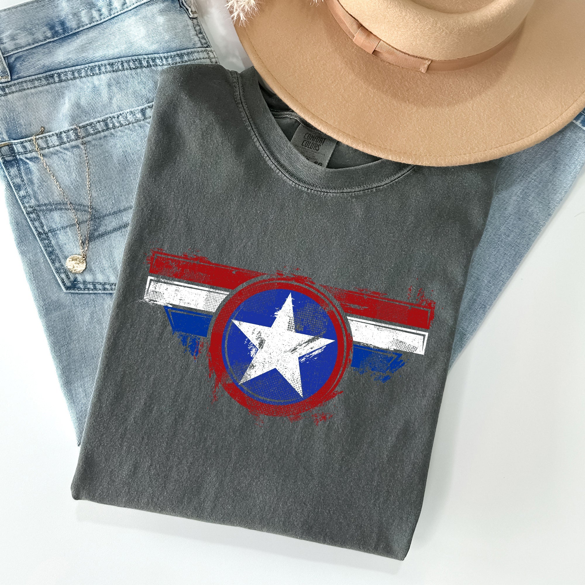 America Super Hero Flag Patriotic 4th Of July Ring-Spun Cotton Comfort Colors Tee