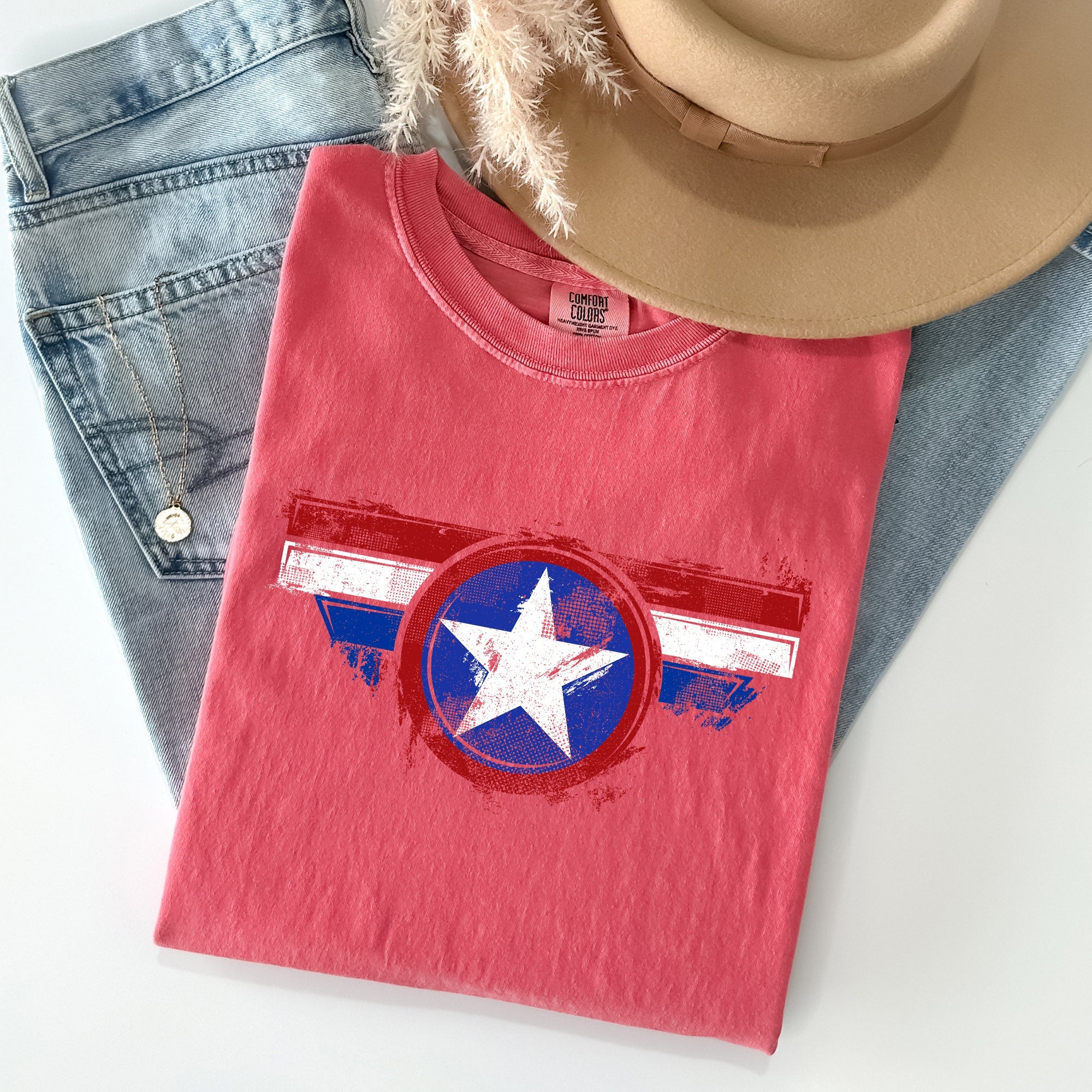 America Super Hero Flag Patriotic 4th Of July Ring-Spun Cotton Comfort Colors Tee